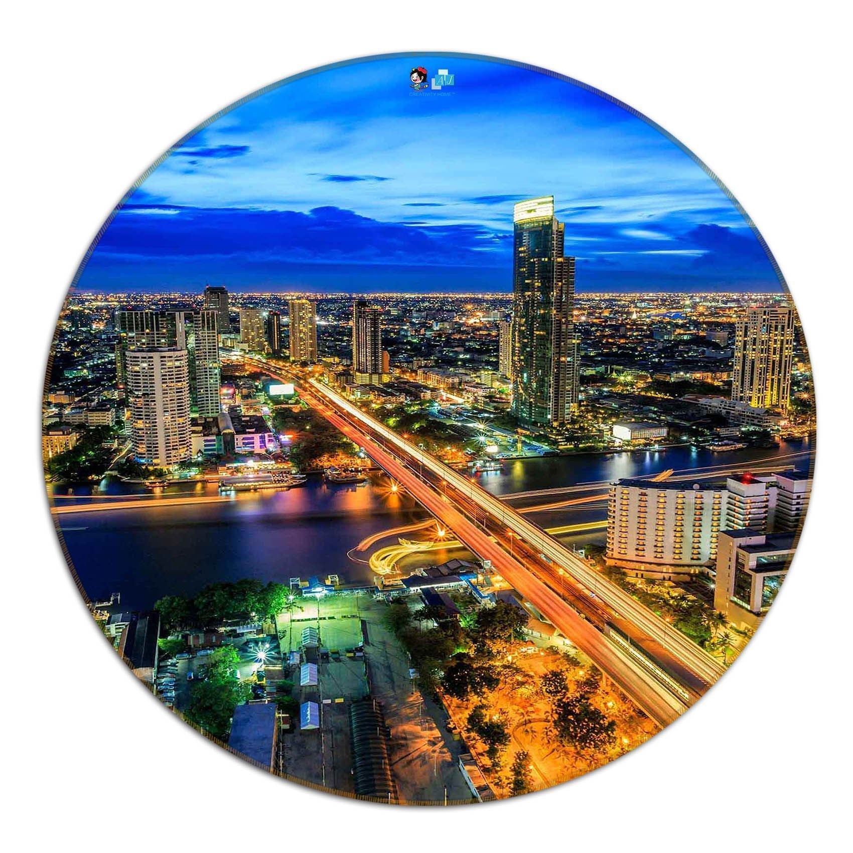 3D City Night Scene 128 Round Non Slip Rug Mat Mat AJ Creativity Home 