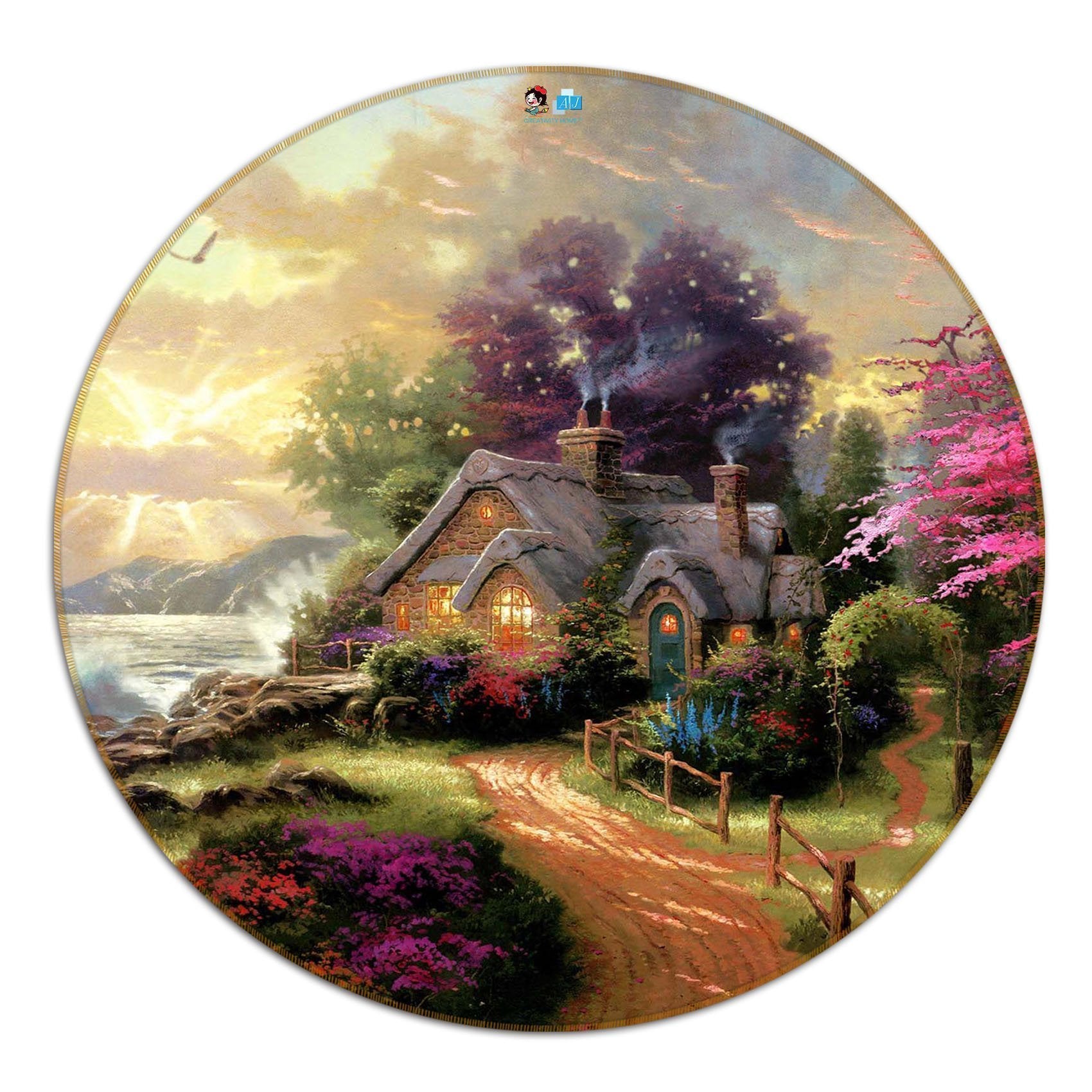 3D Seaside Cottage 16 Round Non Slip Rug Mat Mat AJ Creativity Home 