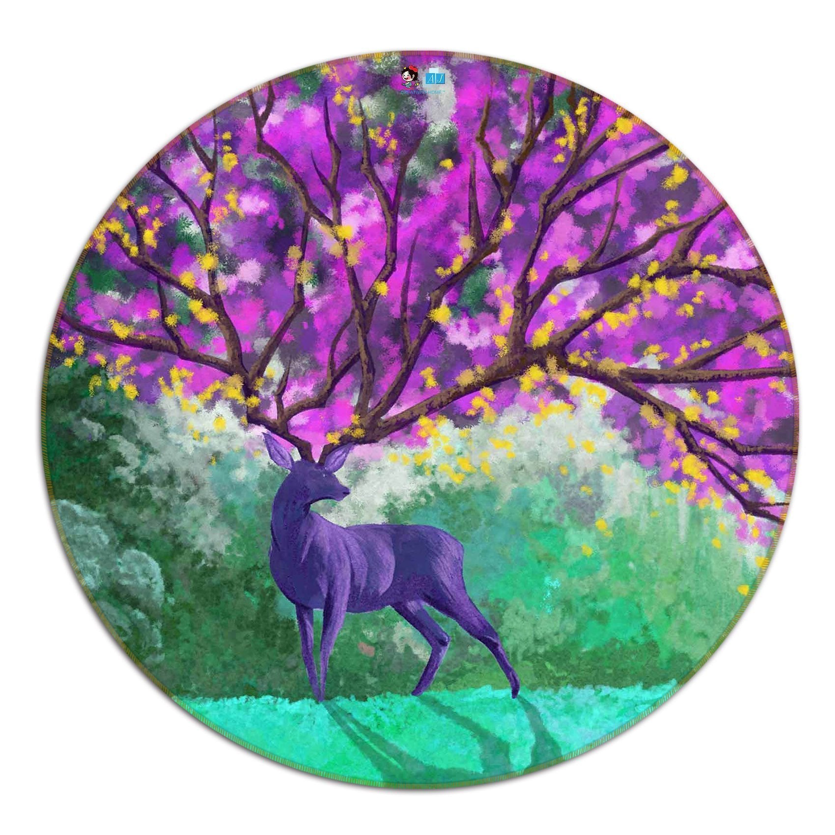 3D Flowering Deer 64 Round Non Slip Rug Mat Mat AJ Creativity Home 
