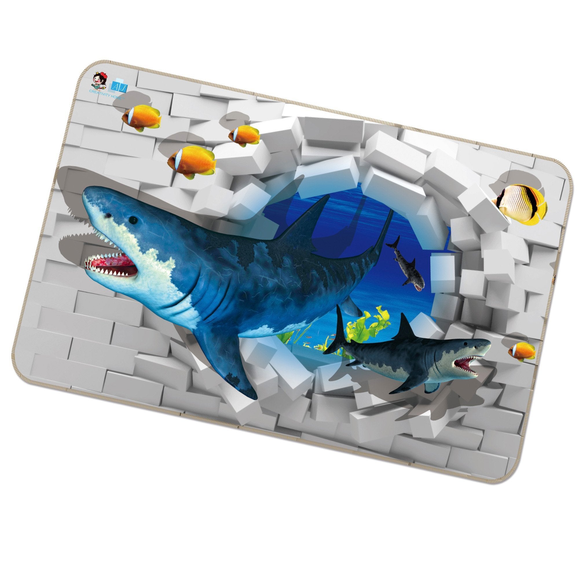 3D Shark Brick Wall 363 Non Slip Rug Mat Mat AJ Creativity Home 