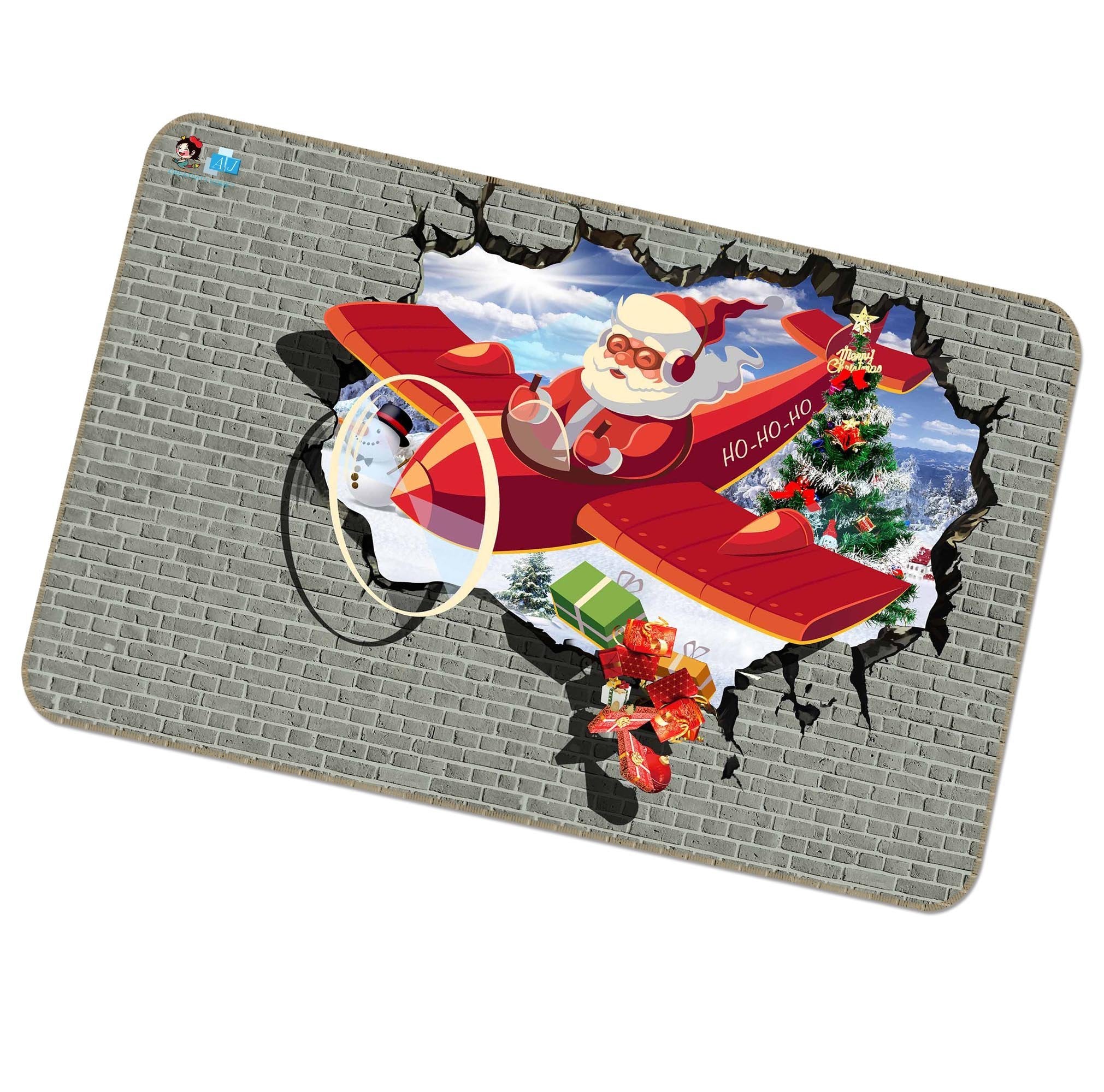 3D Santa Claus Plane 386 Non Slip Rug Mat Mat AJ Creativity Home 