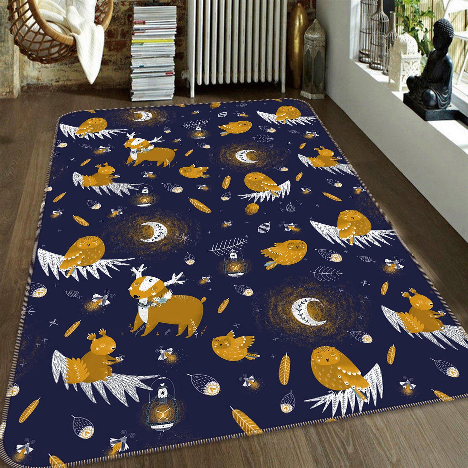 3D Reindeer Owl 130 Uta Naumann Rug Non Slip Rug Mat