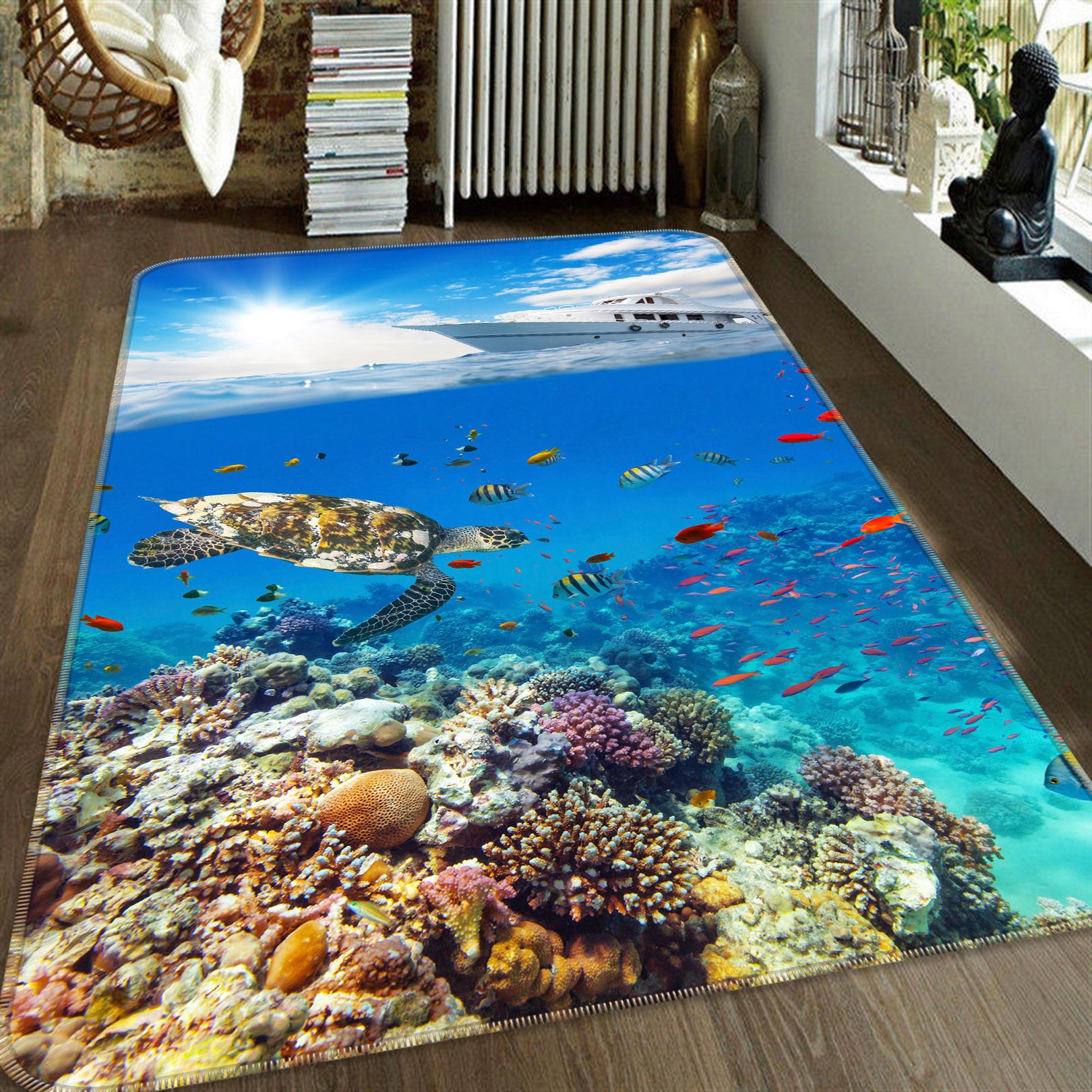 3D Coral Turtle 171 Animal Non Slip Rug Mat