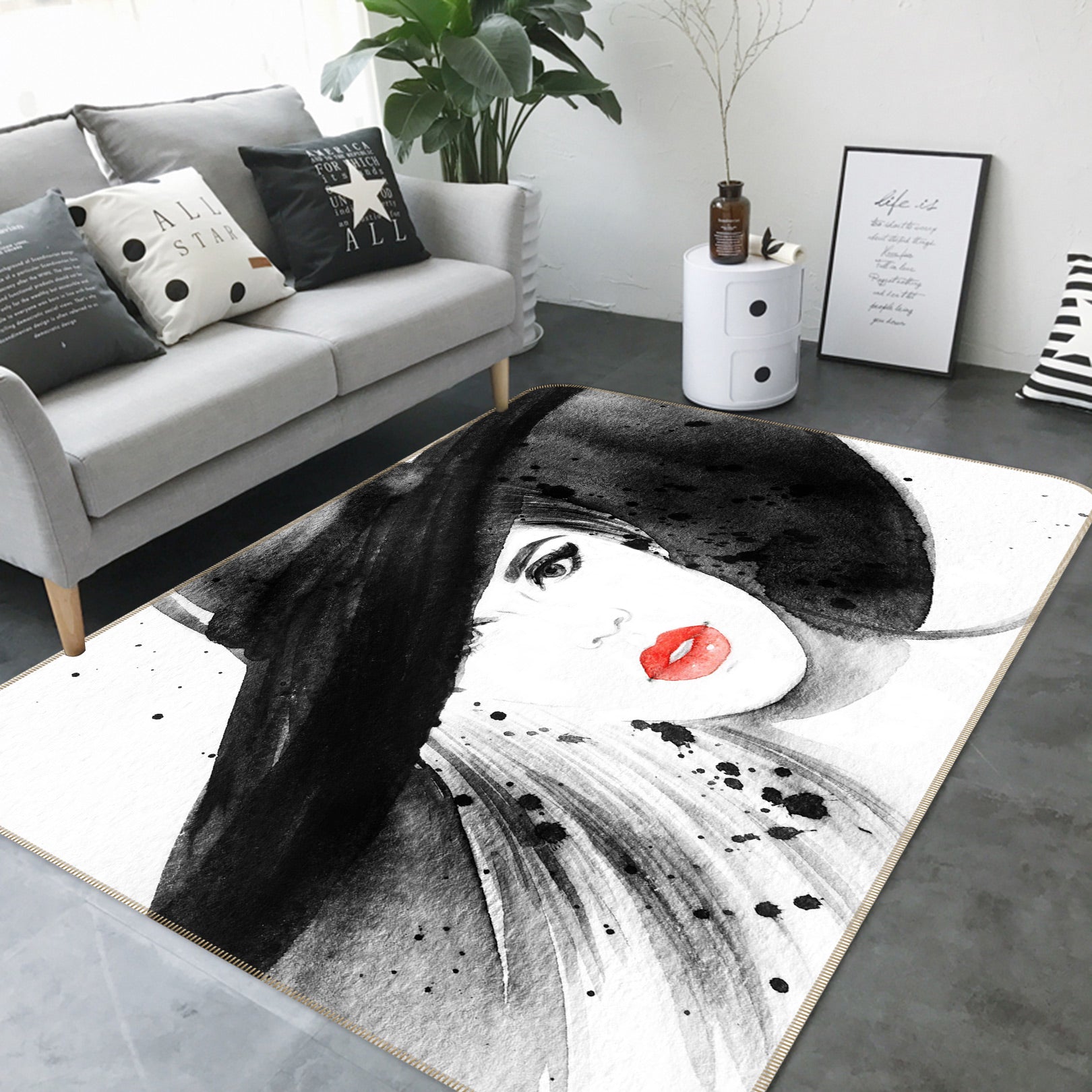 3D Black Hat Lady 1047 Non Slip Rug Mat