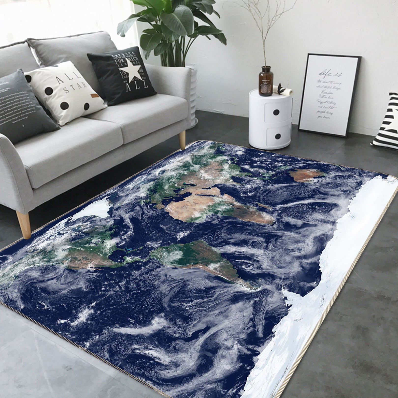 3D Sea Wave 284 World Map Non Slip Rug Mat