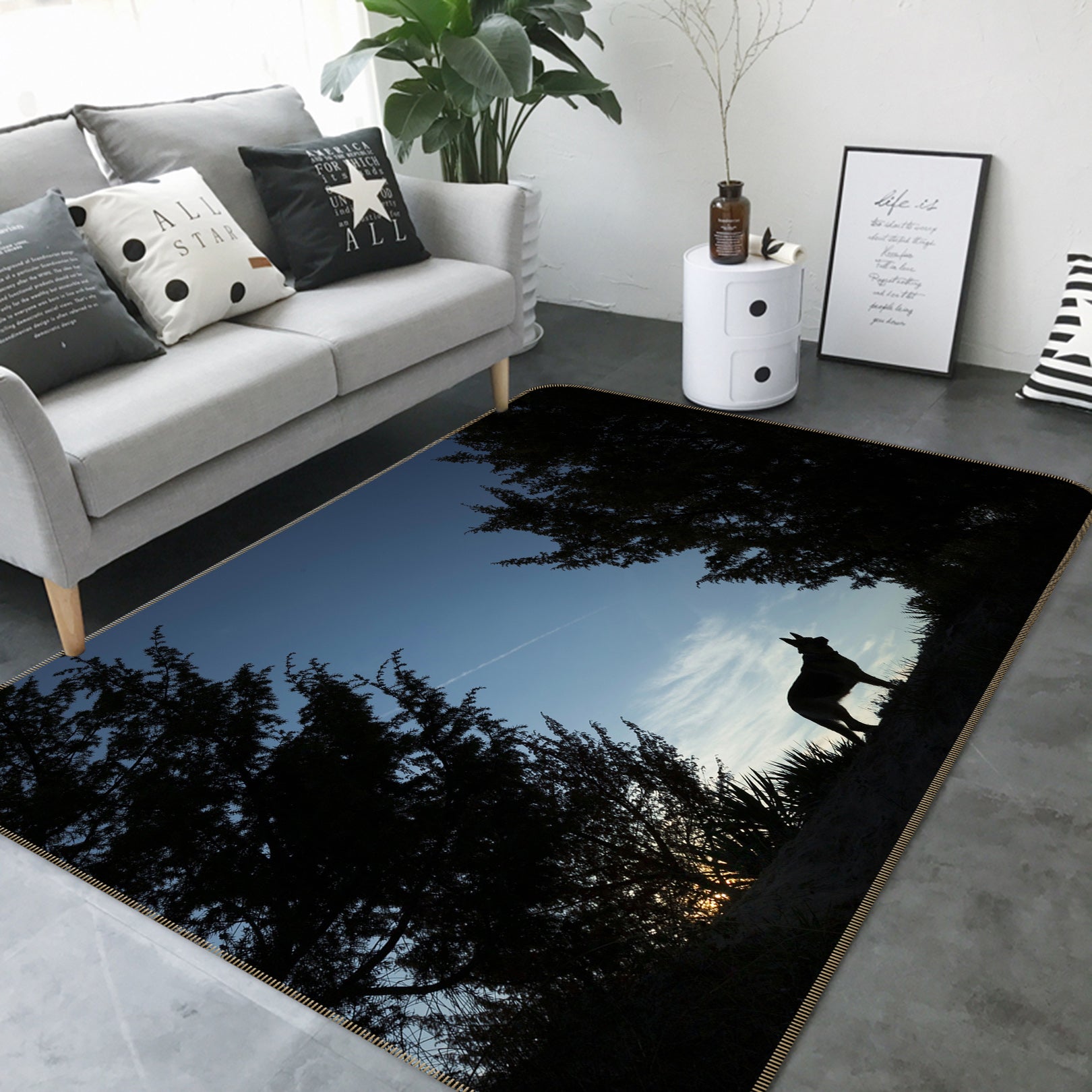 3D Forest Black Wolf 042 Animal Non Slip Rug Mat