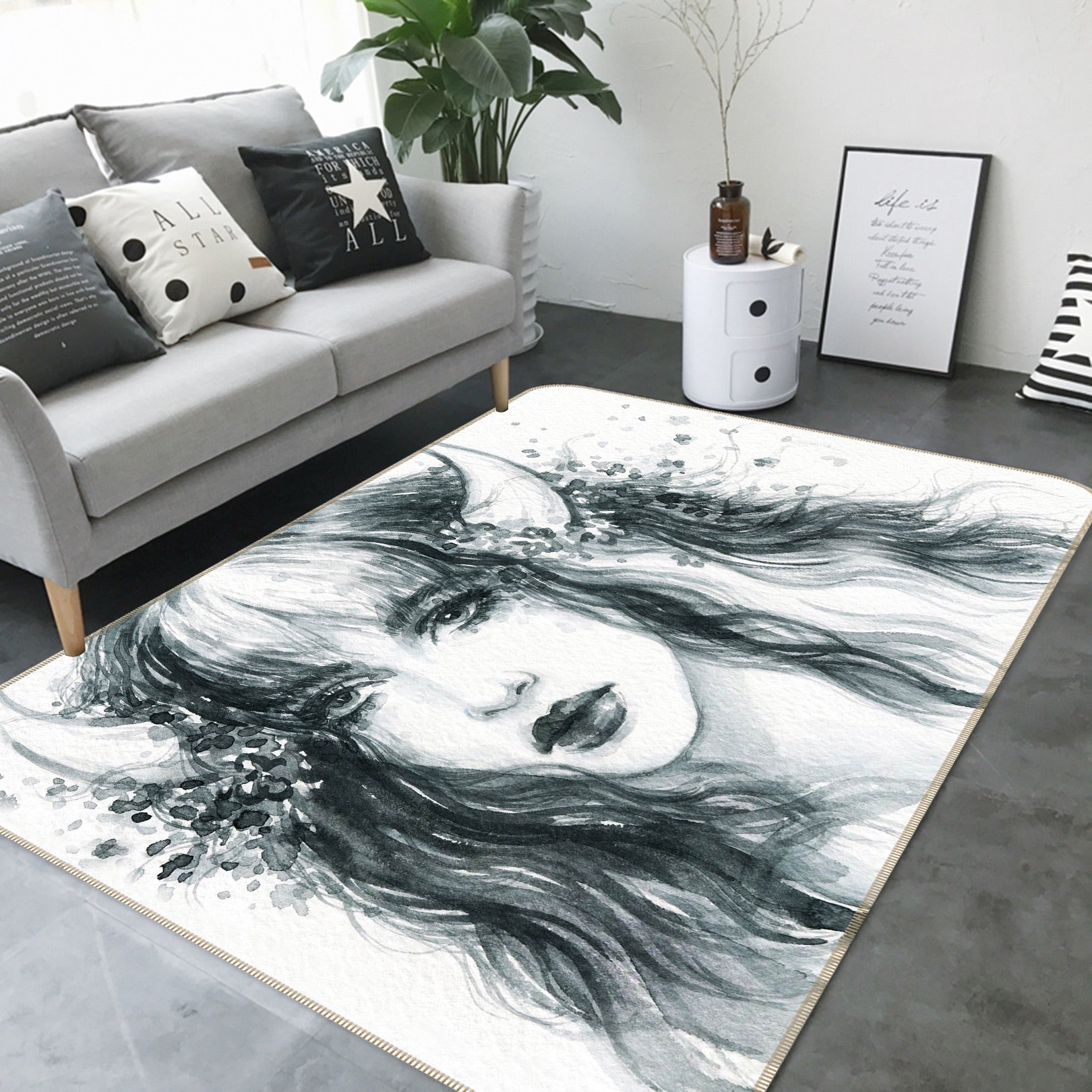 3D Horn Woman 1053 Non Slip Rug Mat