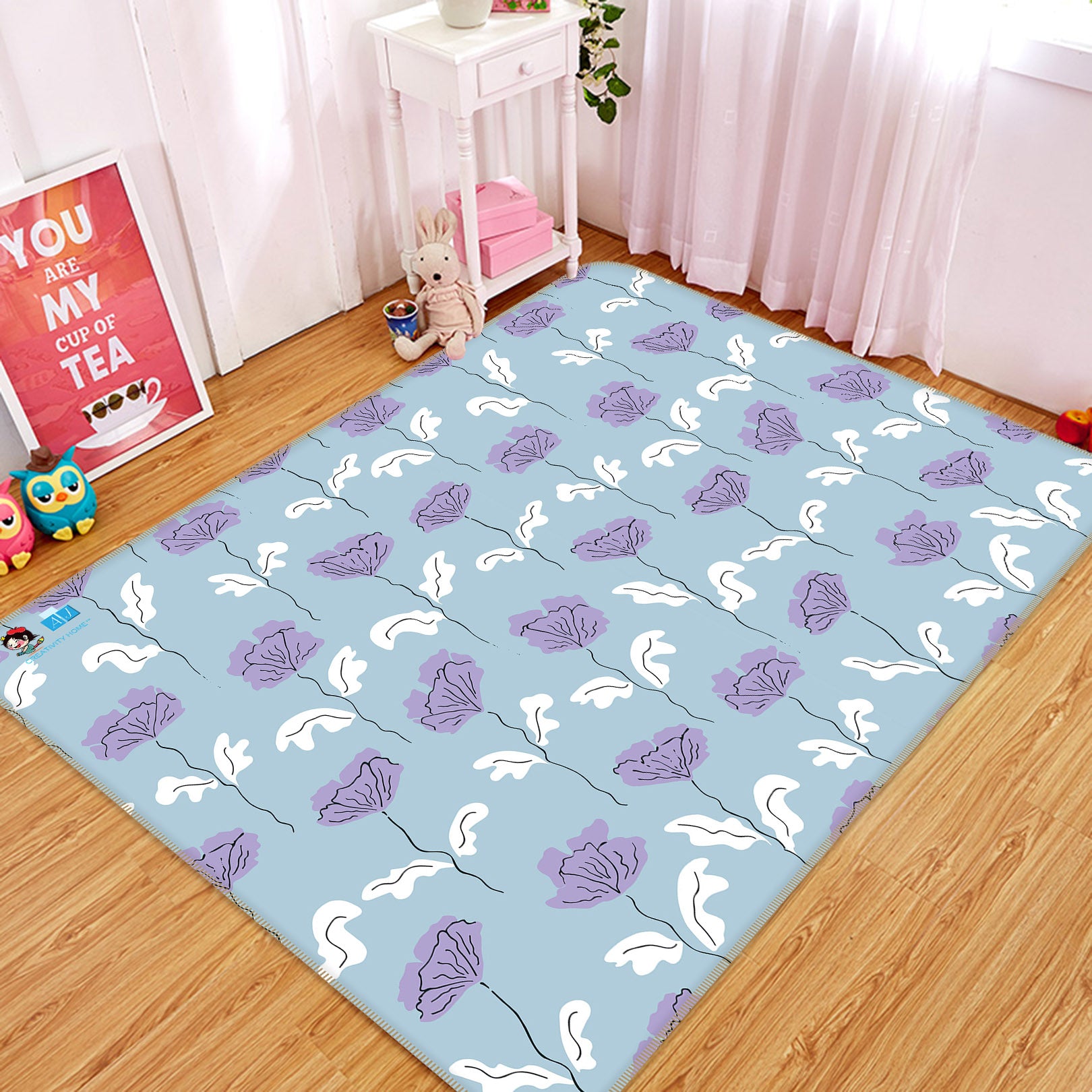 3D Purple Flowers 107112 Kashmira Jayaprakash Rug Non Slip Rug Mat