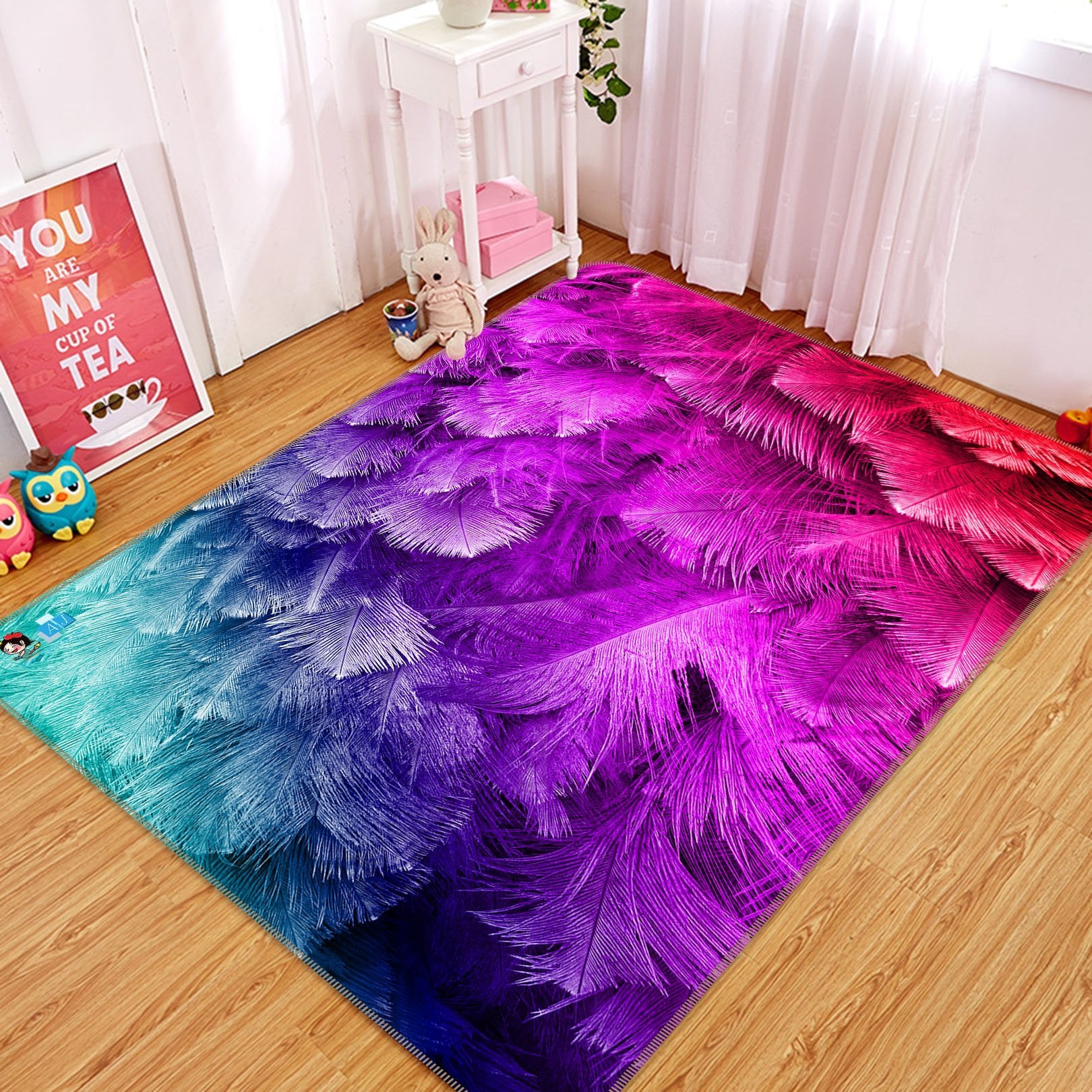 3D Lush Red Feather 6 Non Slip Rug Mat Mat AJ Creativity Home 