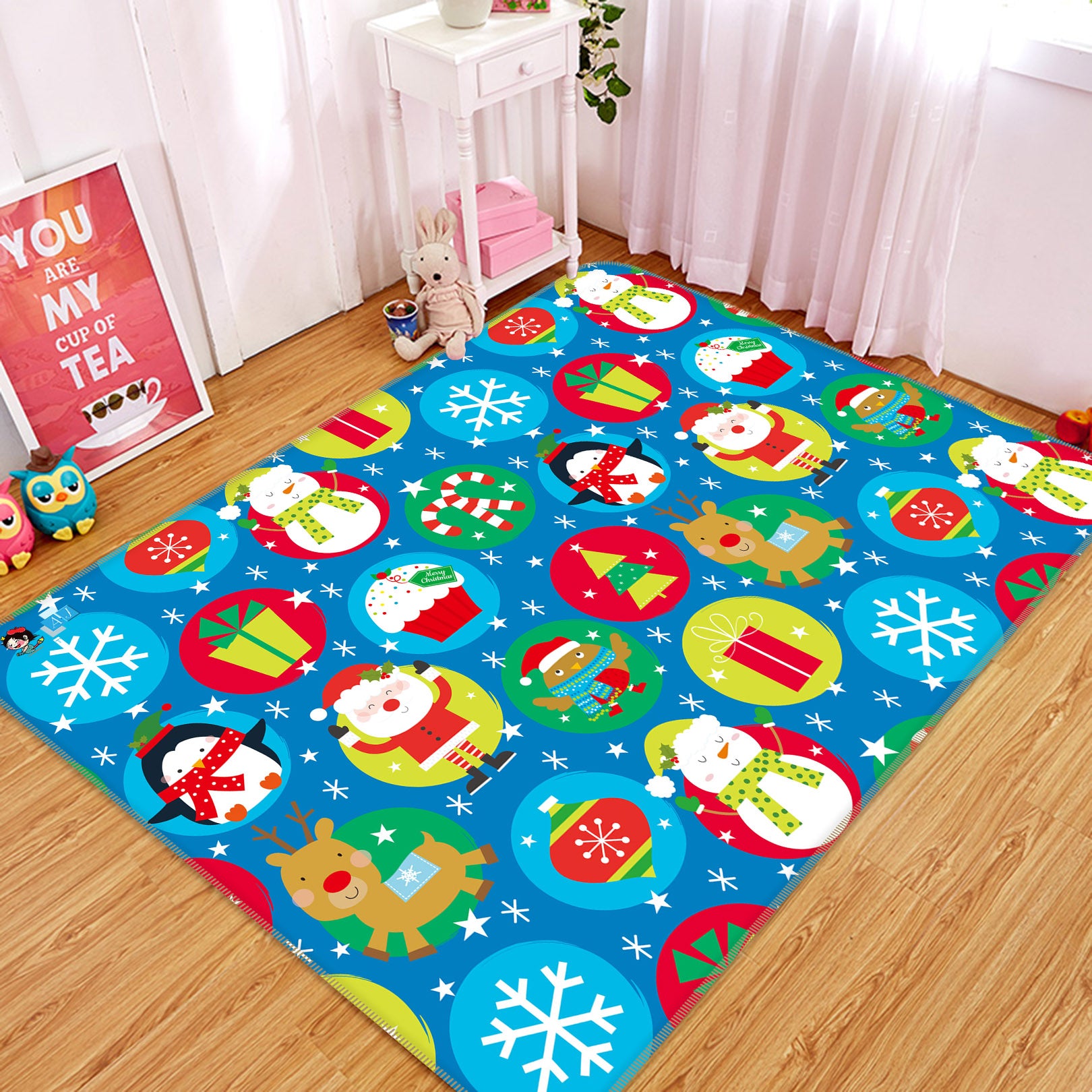 3D Snowflake Penguin Santa 56260 Christmas Non Slip Rug Mat Xmas