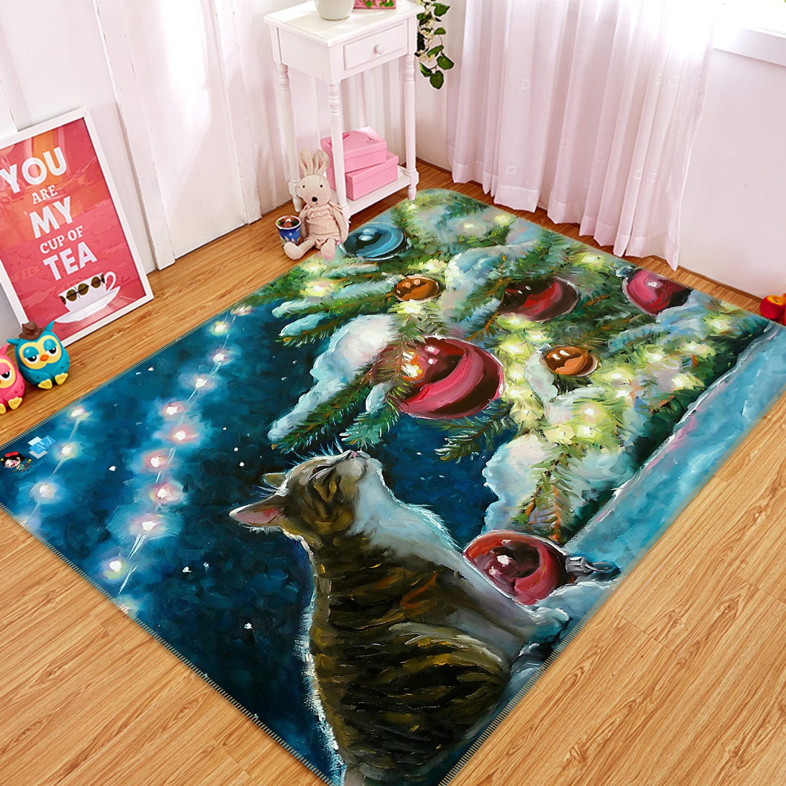 3D Cat Tree Ball Pendant 56153 Christmas Non Slip Rug Mat Xmas