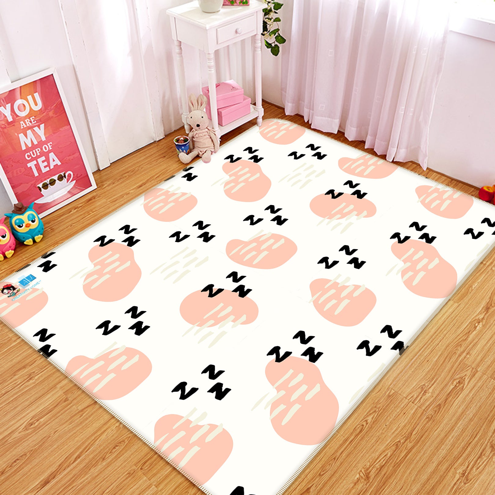 3D Pink Round Black White Pattern 107142 Kashmira Jayaprakash Rug Non Slip Rug Mat