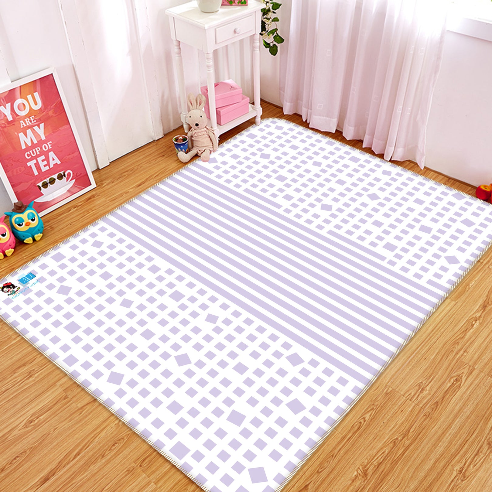 3D Purple Striped Pattern 9885 Kasumi Loffler Rug Non Slip Rug Mat