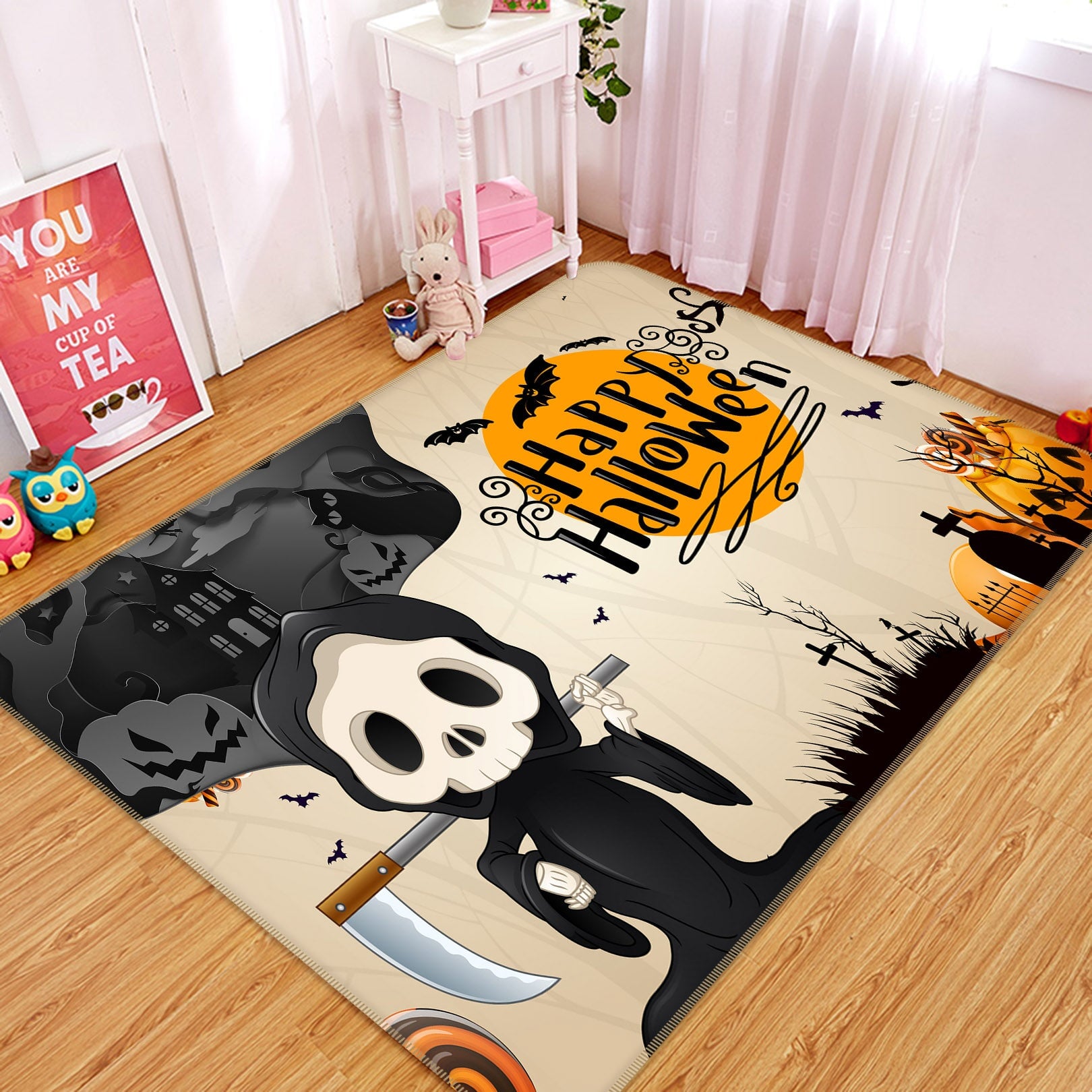 3D Cartoon Sickle Pumpkin 219 Halloween Non Slip Rug Mat Mat AJ Creativity Home 