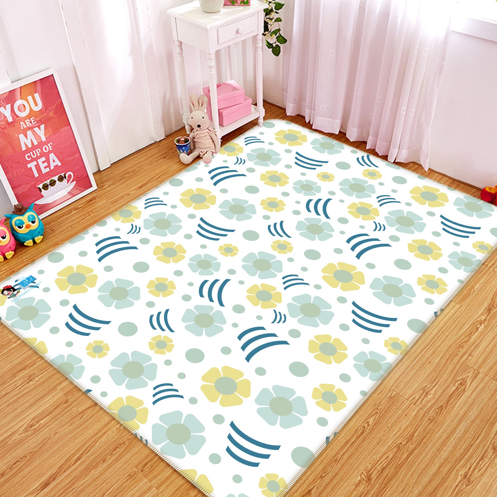 3D Flower Pattern 9890 Kasumi Loffler Rug Non Slip Rug Mat