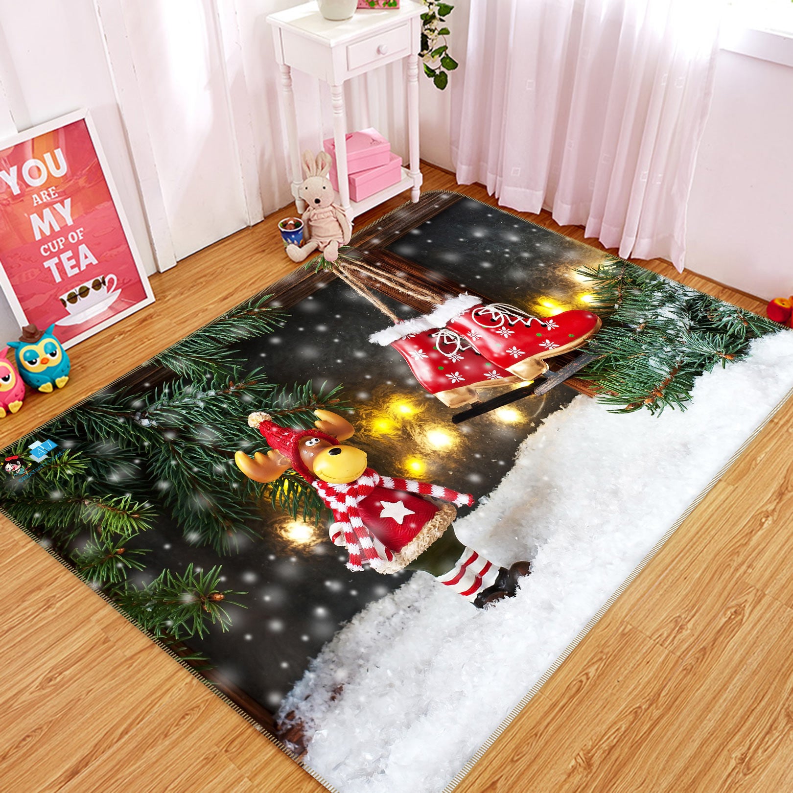 3D Deer Ornaments Snow Boots 56176 Christmas Non Slip Rug Mat Xmas