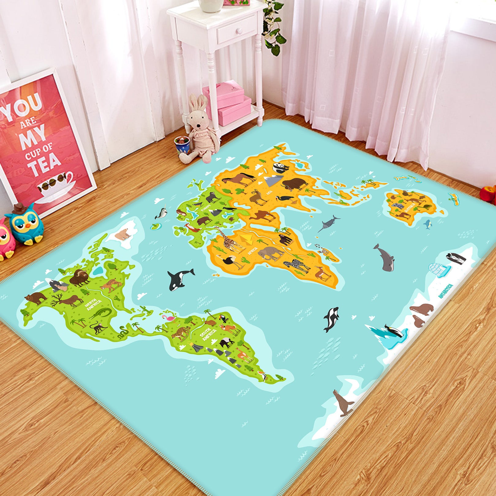 3D Sea Island 322 World Map Non Slip Rug Mat