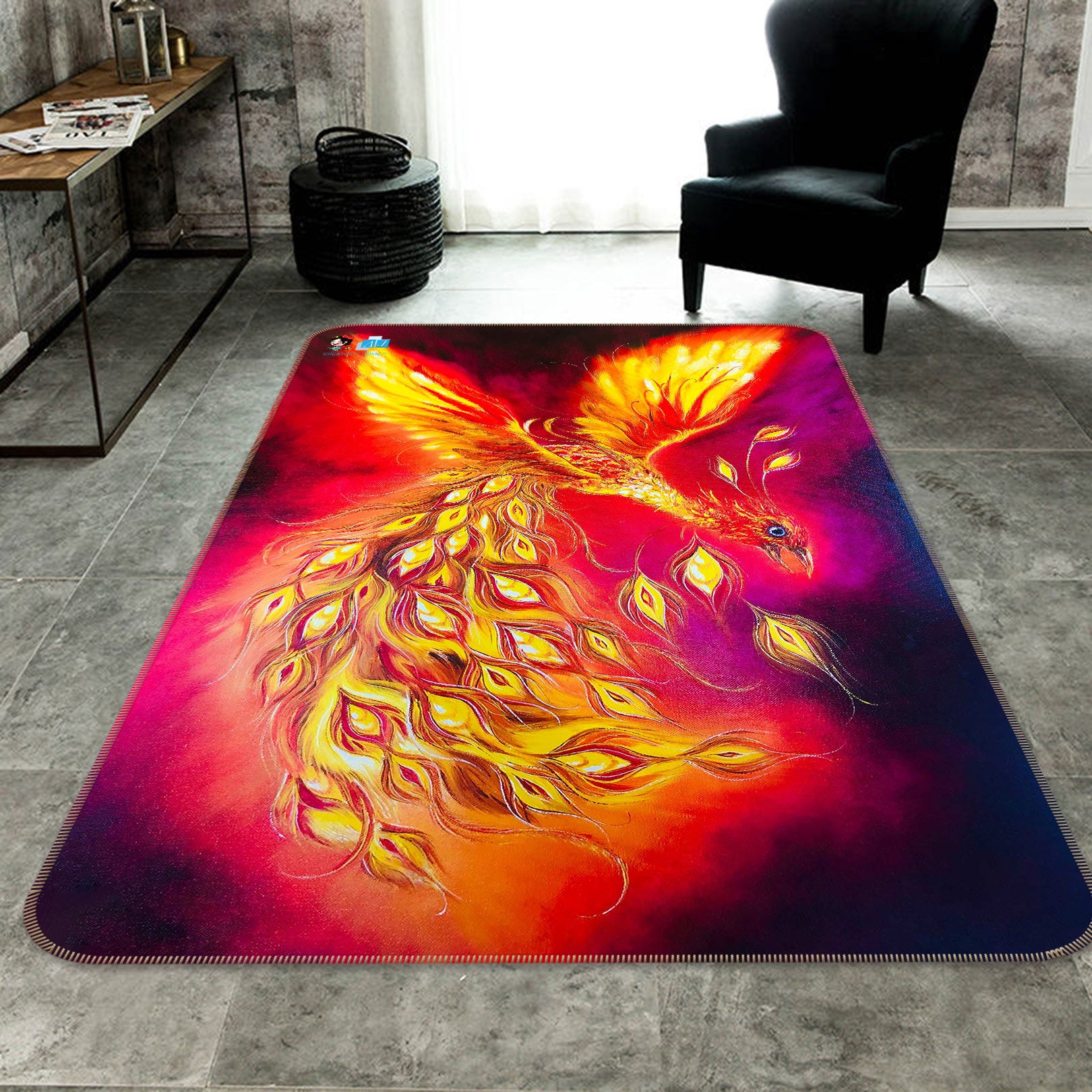 3D Peacock Phoenix 1165 Skromova Marina Rug Non Slip Rug Mat