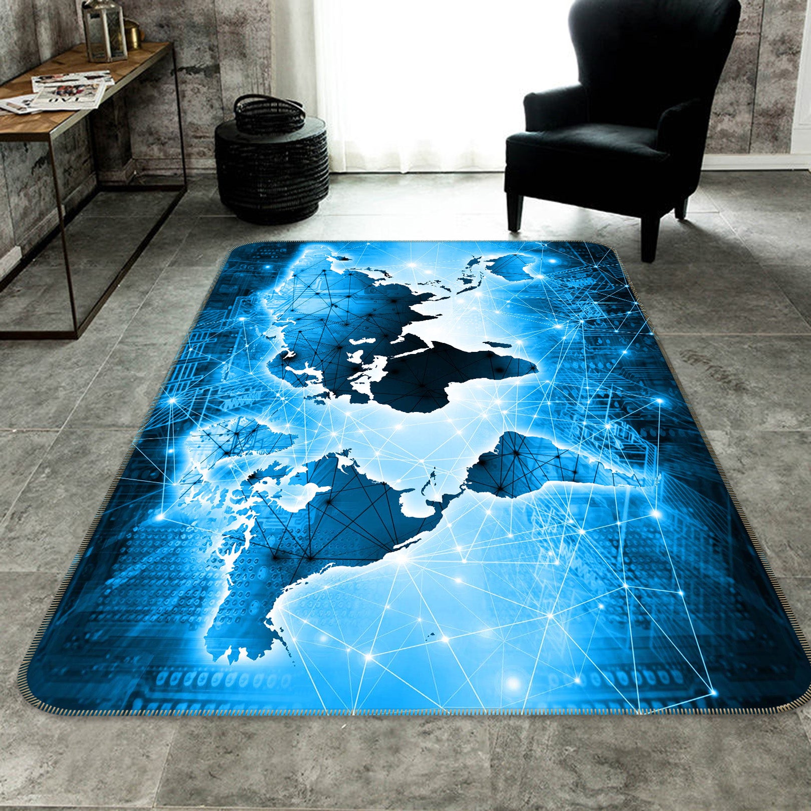 3D Blue World 251 World Map Non Slip Rug Mat