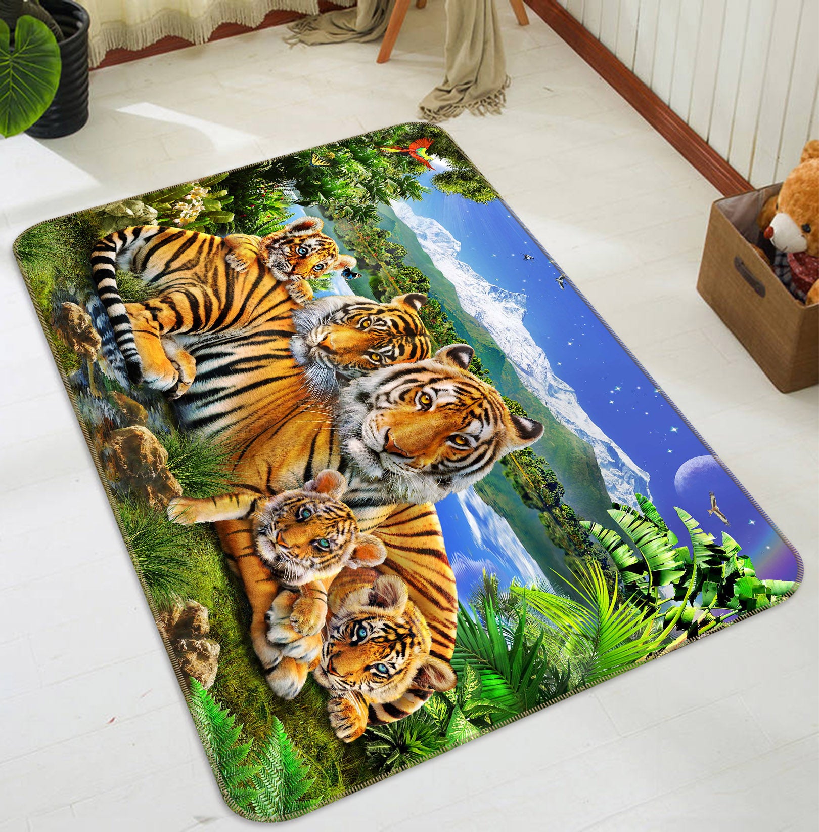 3D Loving Tigers 1067 Adrian Chesterman Rug Non Slip Rug Mat