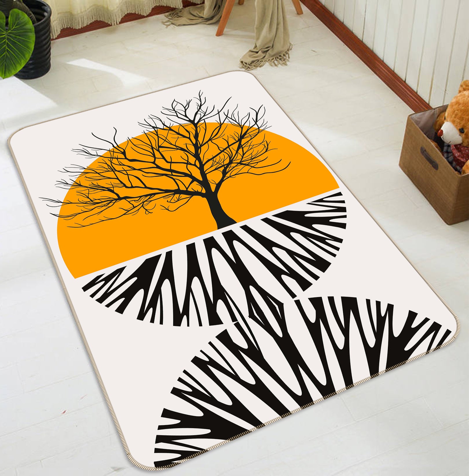3D Yellow Moon Tree 1135 Boris Draschoff Rug Non Slip Rug Mat