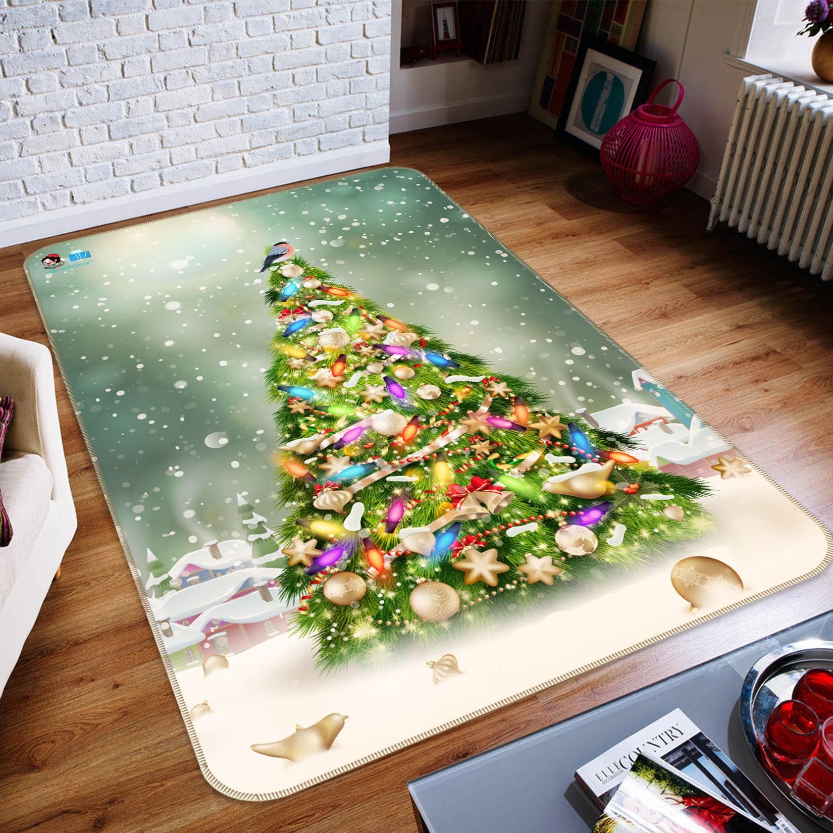 3D Snow Colorful Tree 57027 Christmas Non Slip Rug Mat Xmas