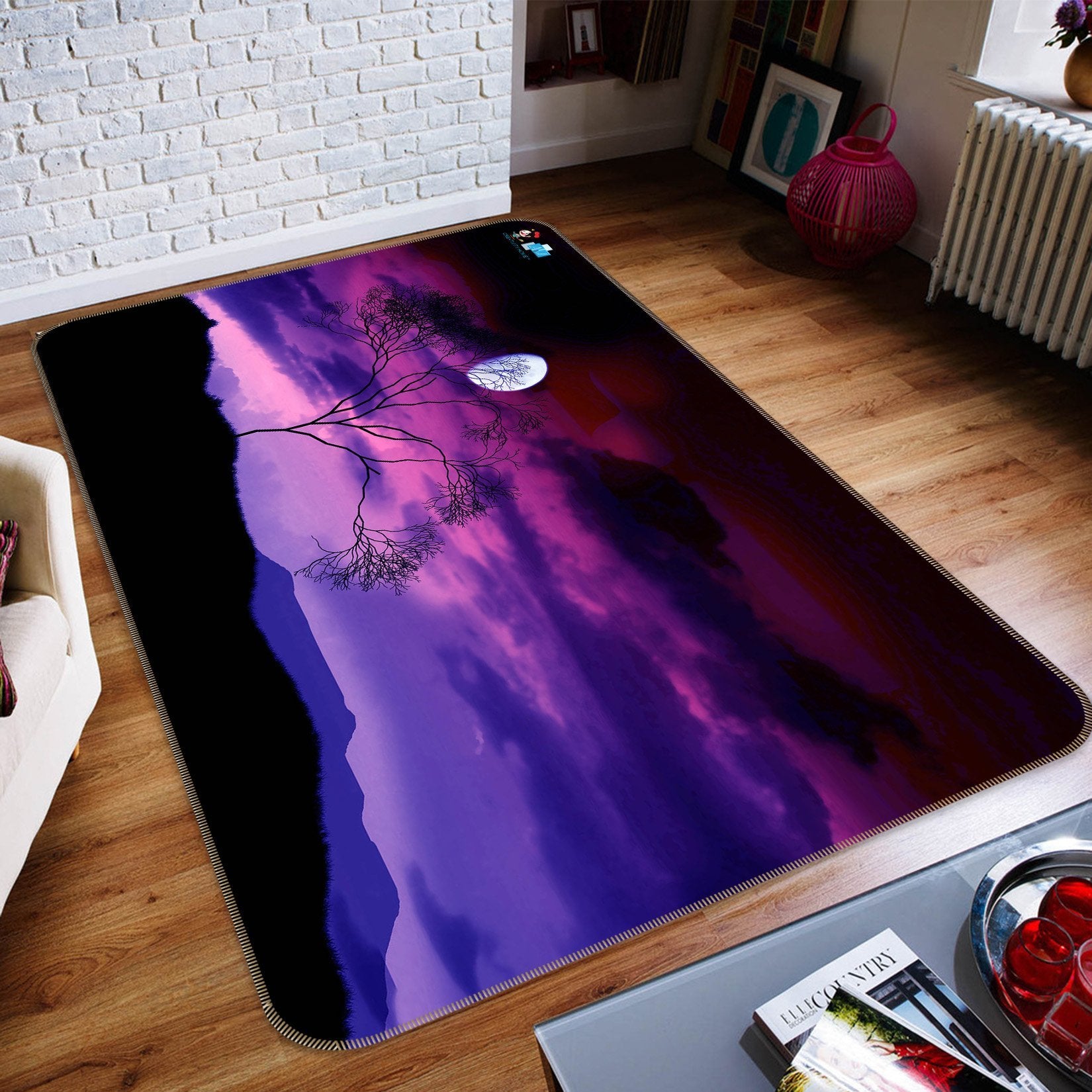 3D Purple Sky Bright Moon 133 Non Slip Rug Mat Mat AJ Creativity Home 