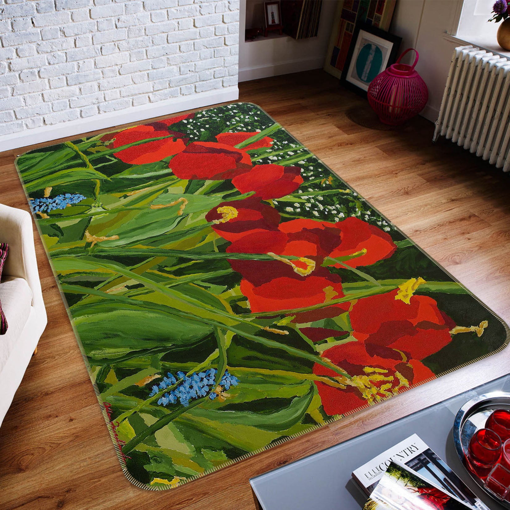 3D Safflower 1032 Allan P. Friedlander Rug Non Slip Rug Mat