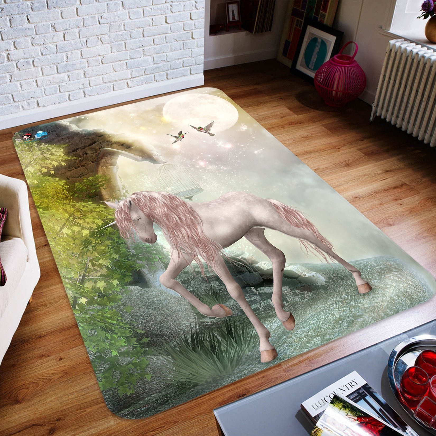 3D Moon Bird Unicorn 95 Non Slip Rug Mat Mat AJ Creativity Home 