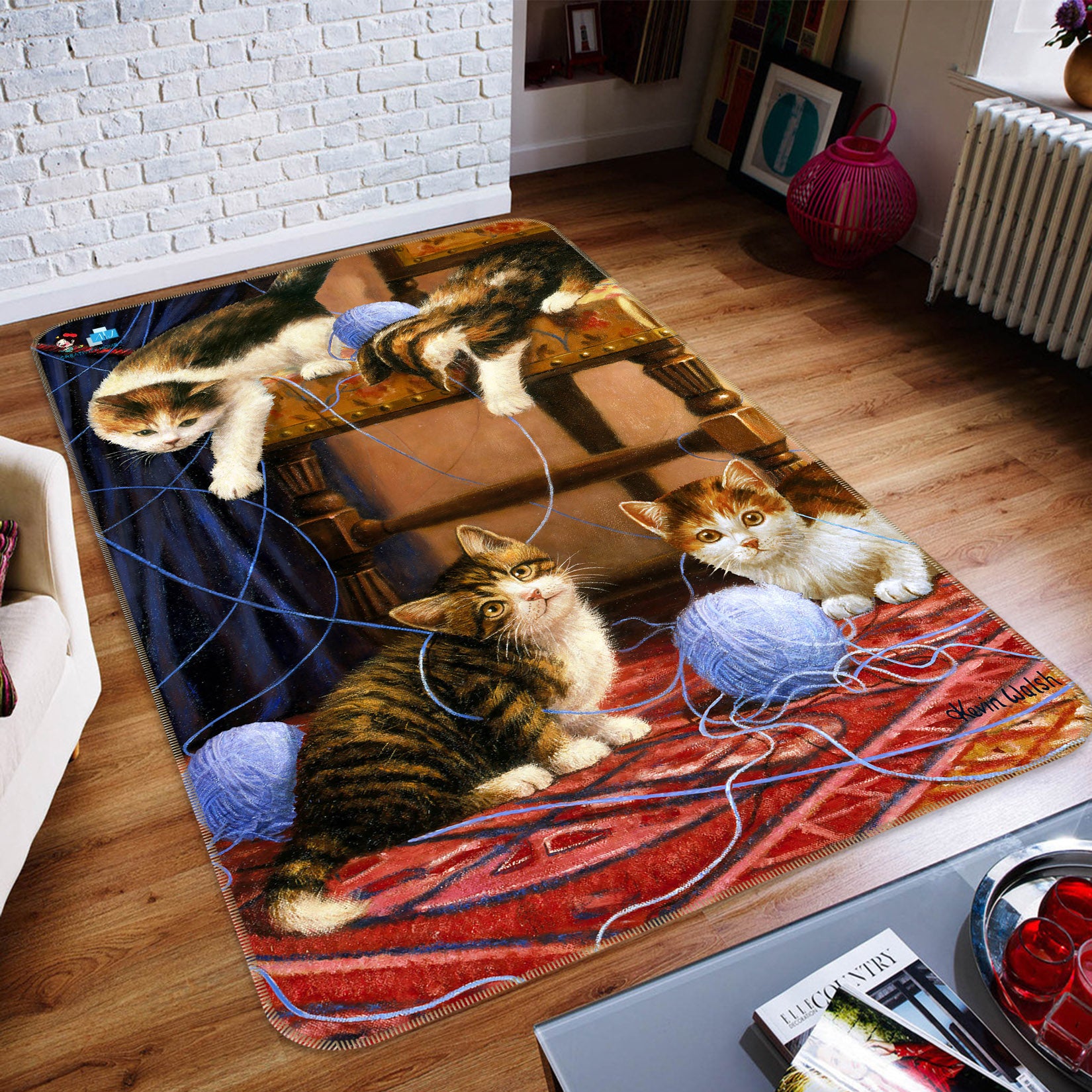 3D Cat Wool 028 Kevin Walsh Rug Non Slip Rug Mat