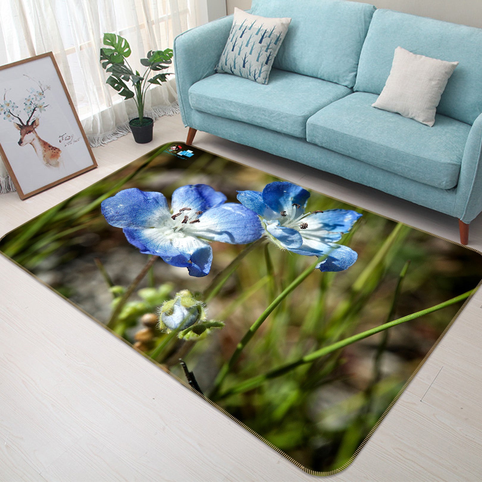 3D Blue Flowers 62201 Kathy Barefield Rug Non Slip Rug Mat