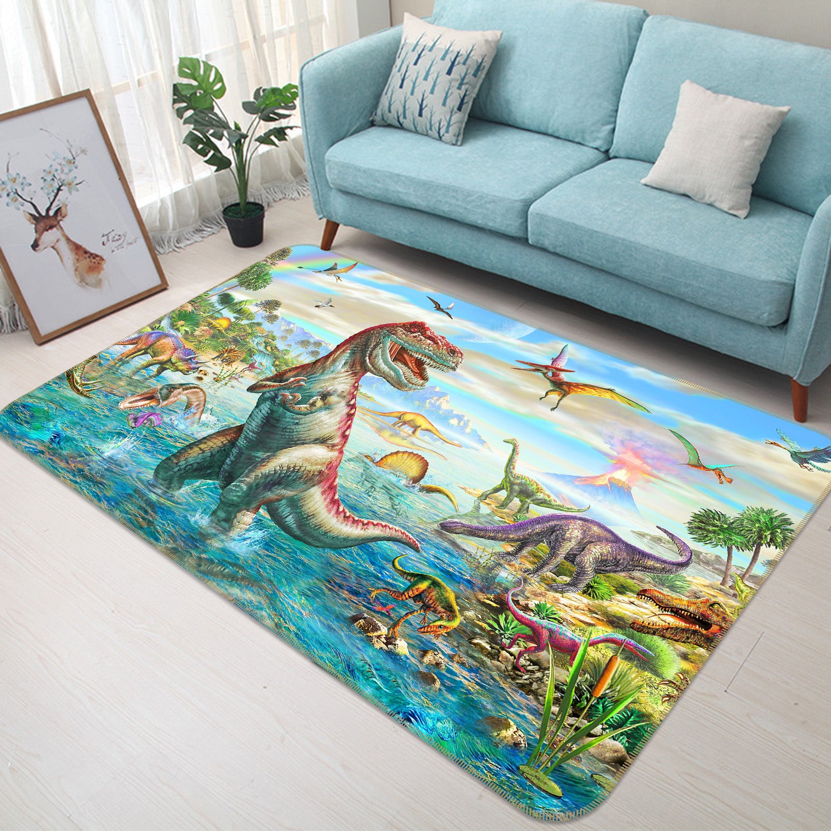 3D Dinosaur Lake 1068 Adrian Chesterman Rug Non Slip Rug Mat