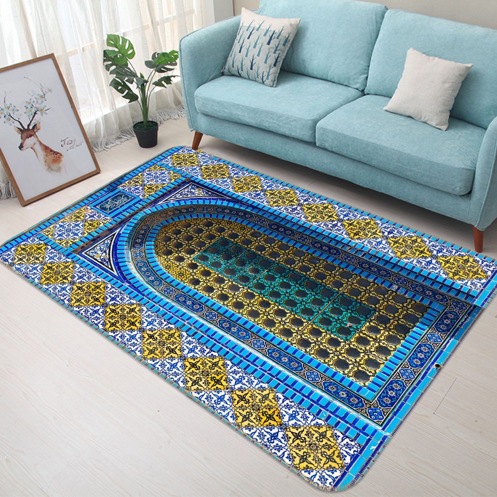3D Yellow Pattern 194 Assaf Frank Rug Non Slip Rug Mat