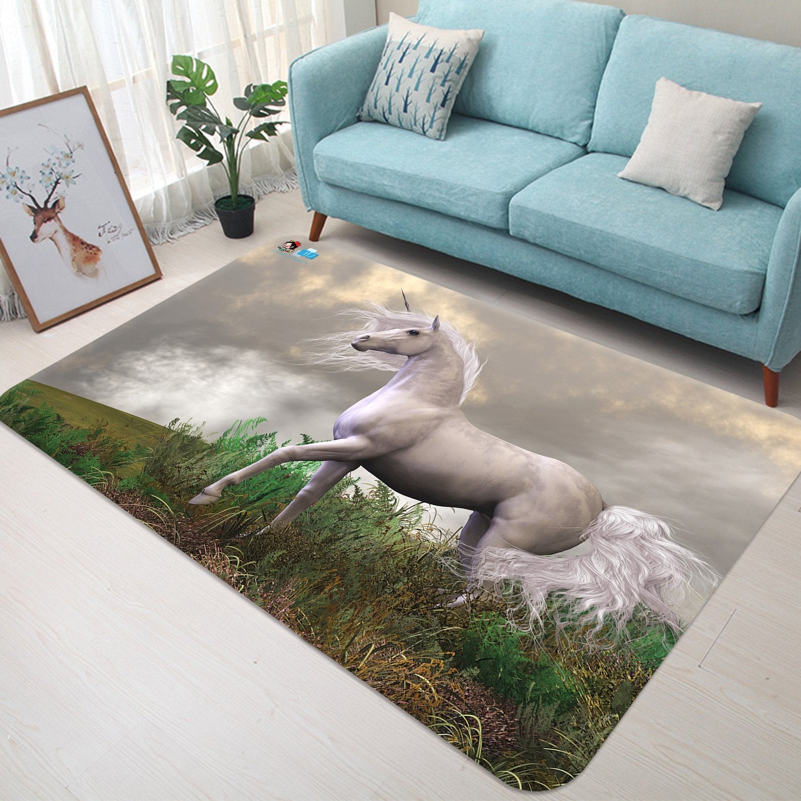 3D White Unicorn 01 Non Slip Rug Mat Mat AJ Creativity Home 
