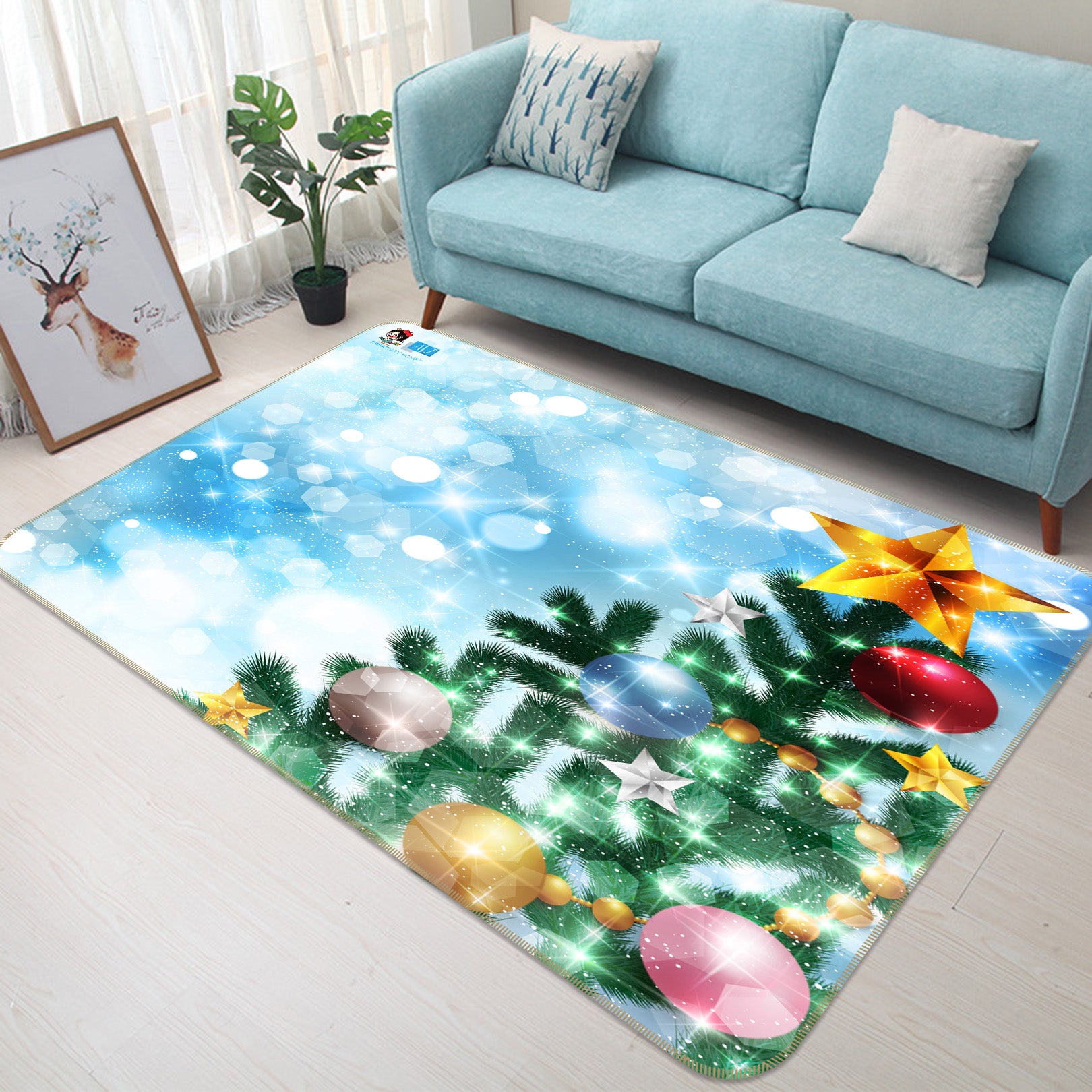 3D Snowflake Tree 56221 Christmas Non Slip Rug Mat Xmas