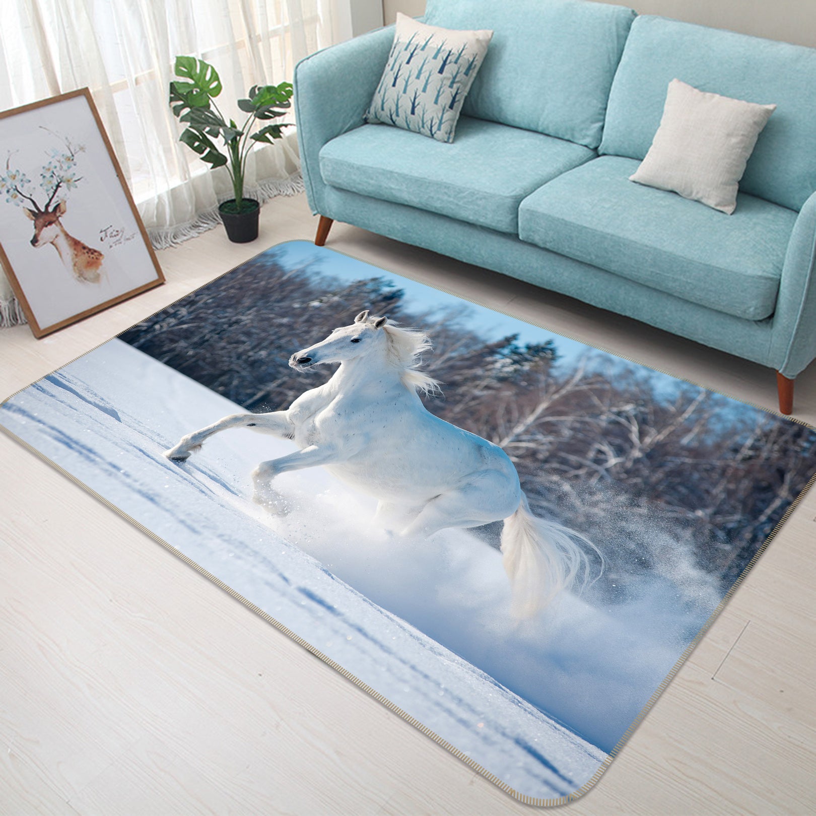3D Snow Horse 016 Animal Non Slip Rug Mat