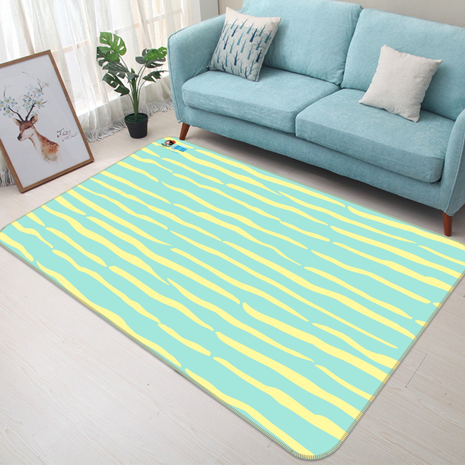3D Green-Yellow Stripes 107108 Kashmira Jayaprakash Rug Non Slip Rug Mat