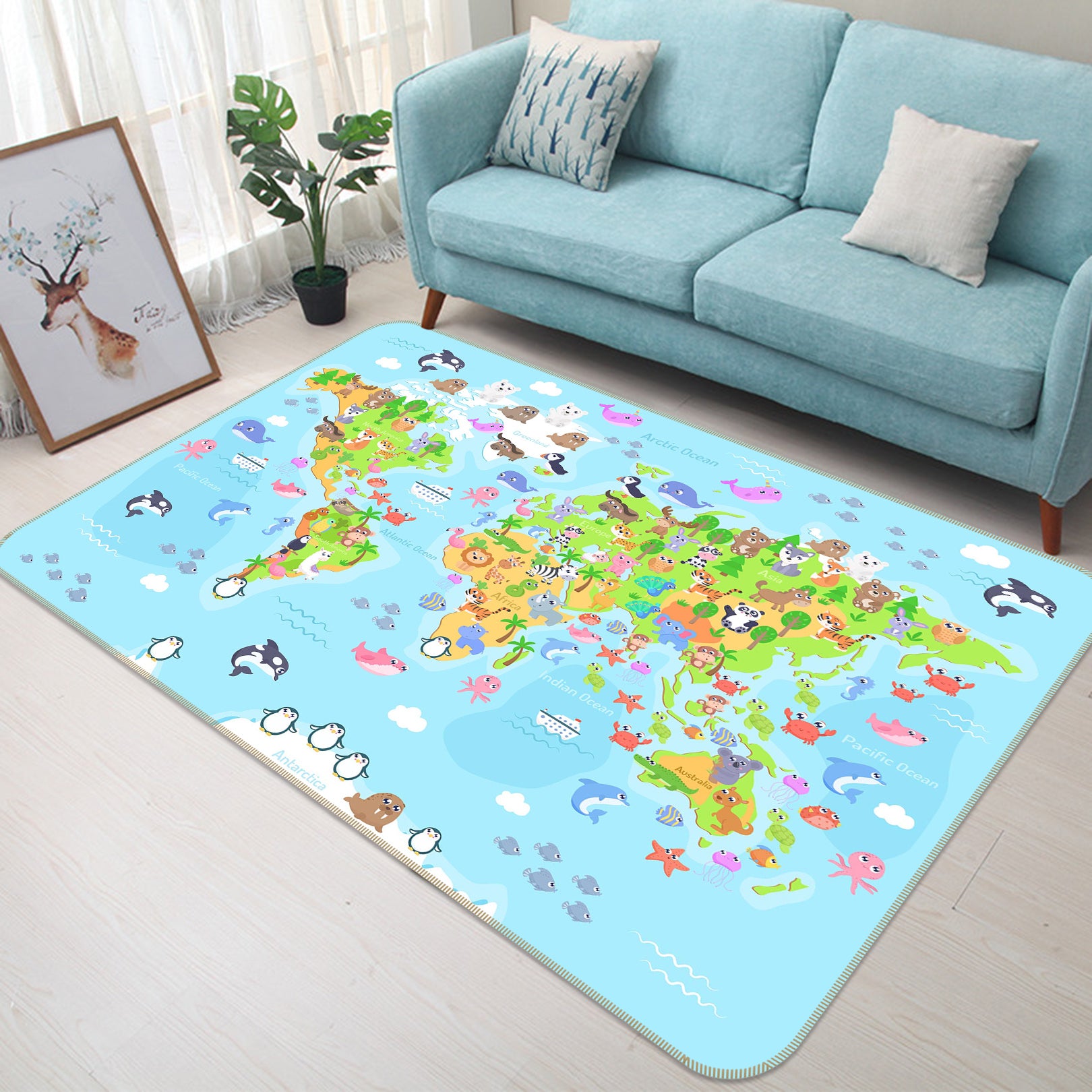 3D Island Life 299 World Map Non Slip Rug Mat