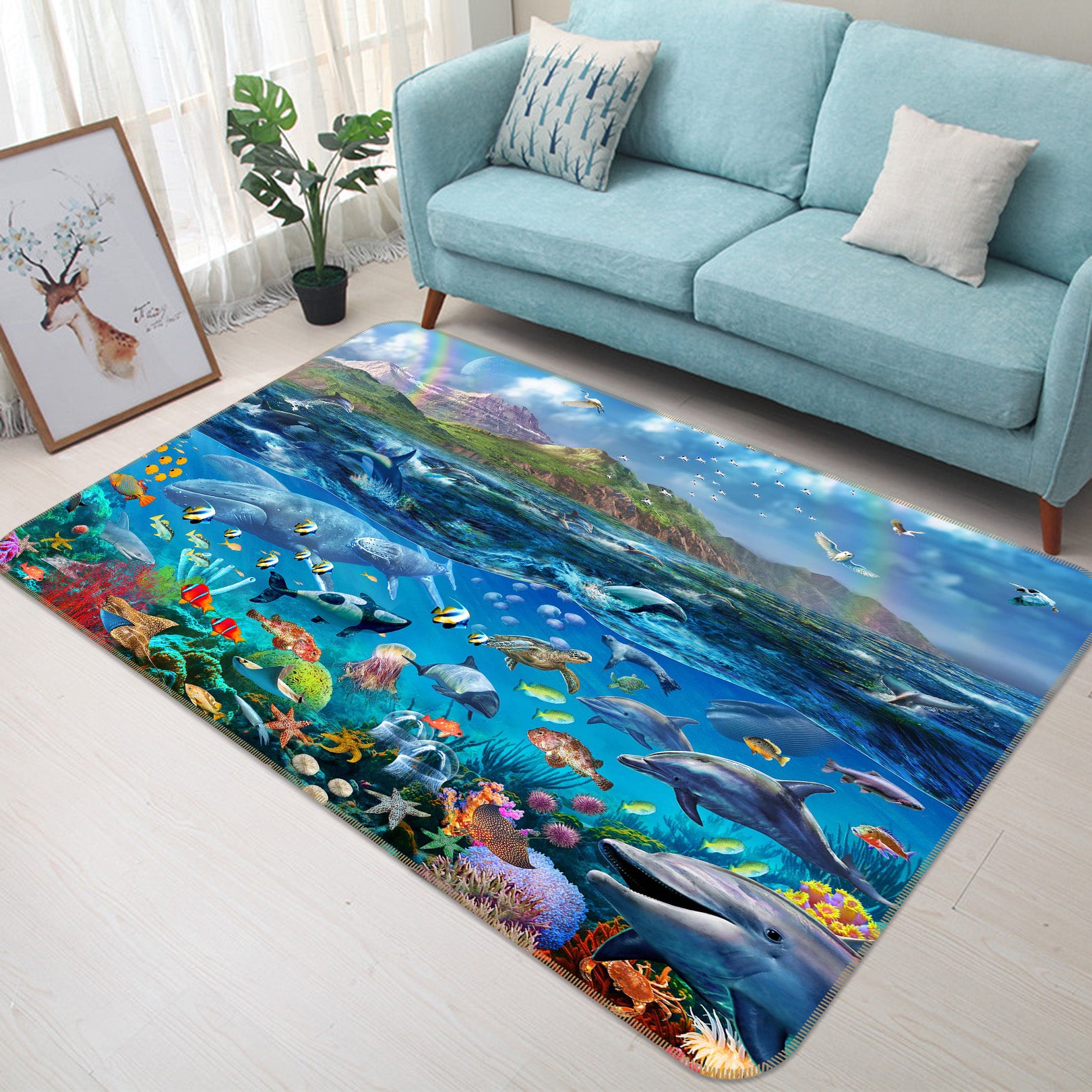 3D Marine Dolphin 1059 Adrian Chesterman Rug Non Slip Rug Mat
