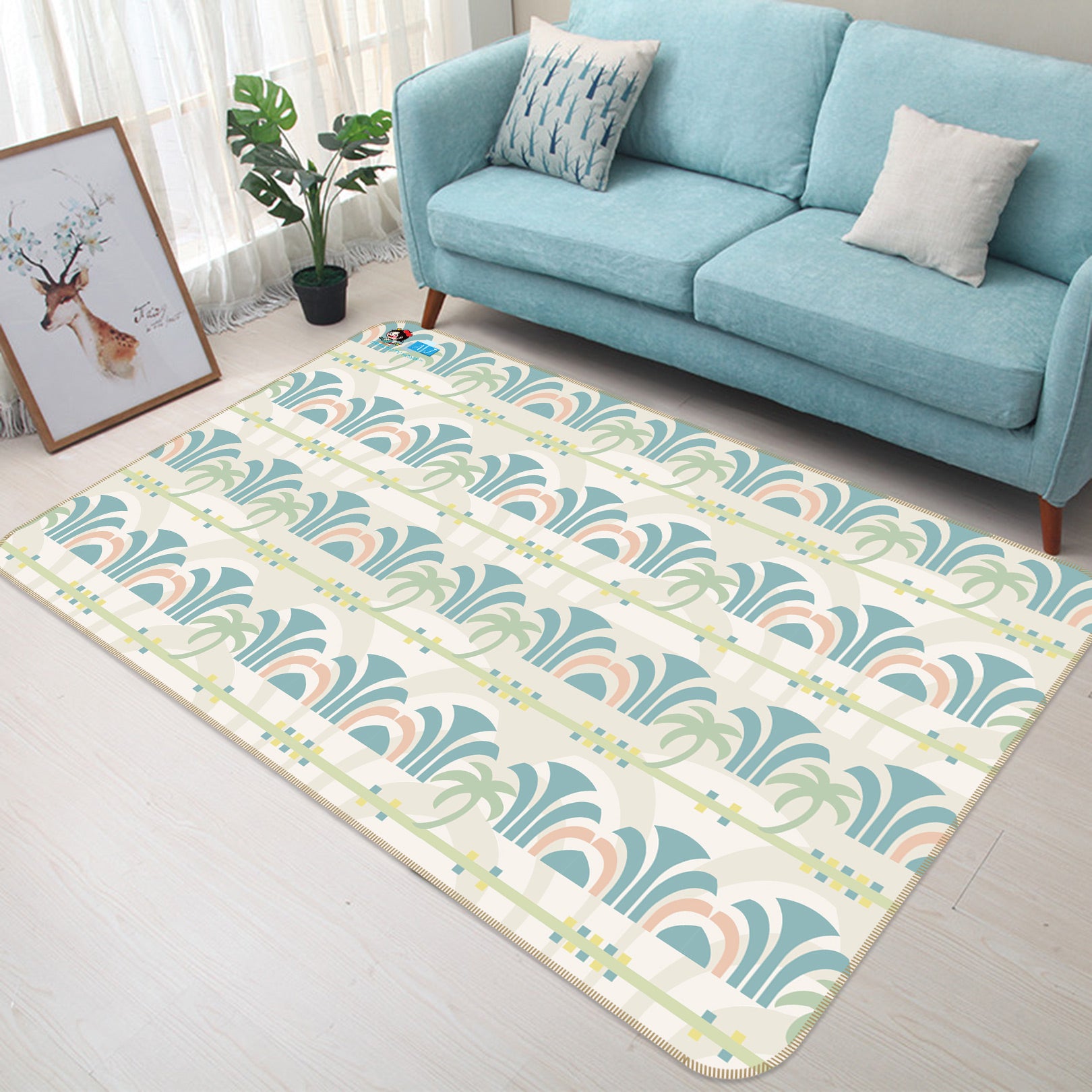 3D Green Pattern 9887 Kasumi Loffler Rug Non Slip Rug Mat