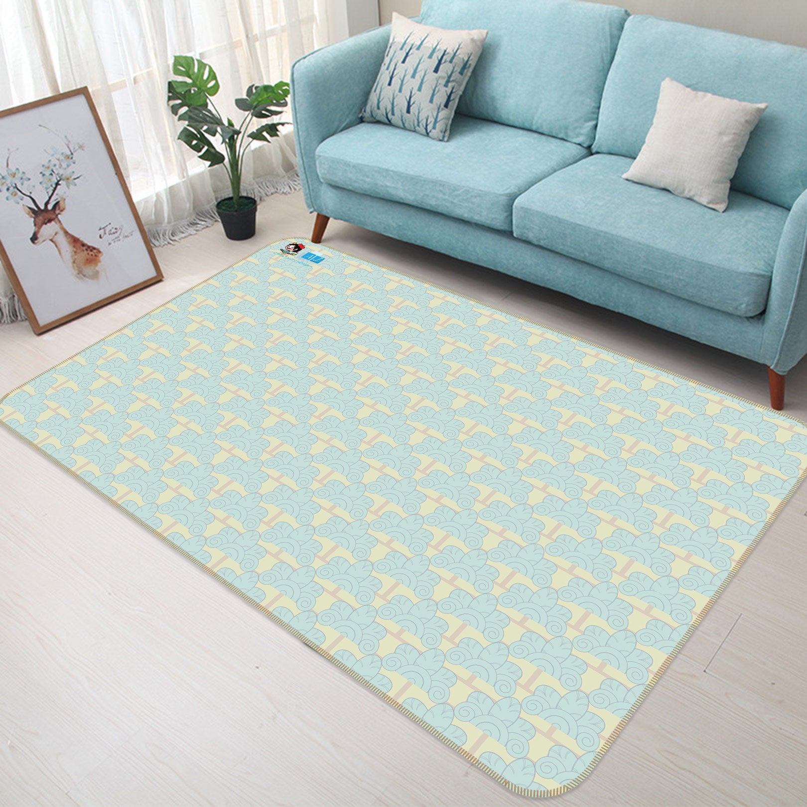 3D Yellow Pattern 9888 Kasumi Loffler Rug Non Slip Rug Mat