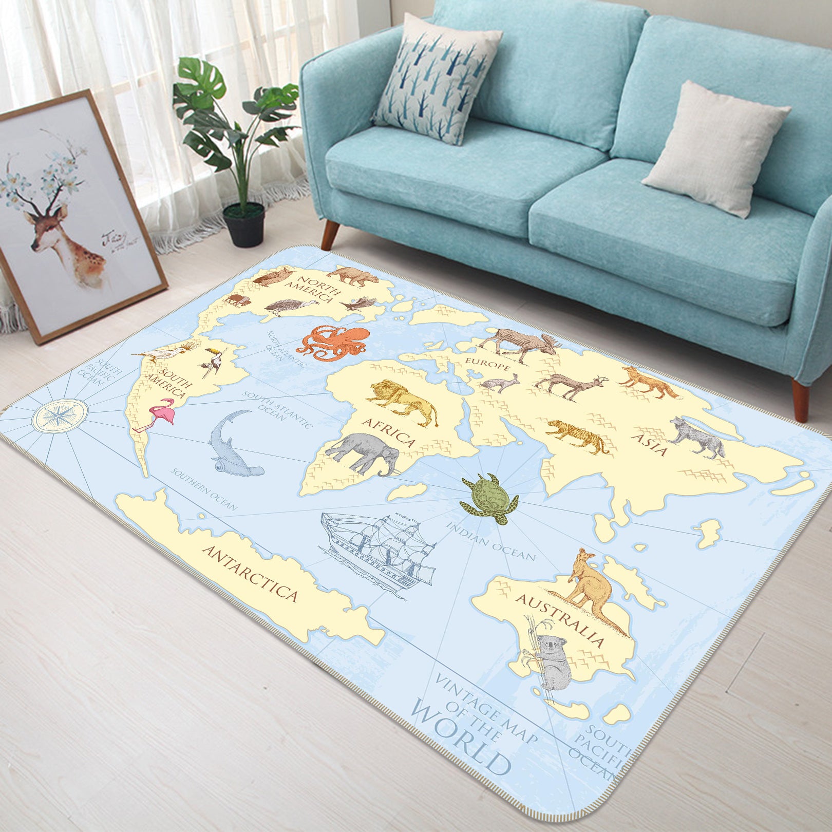 3D Yellow Land 292 World Map Non Slip Rug Mat