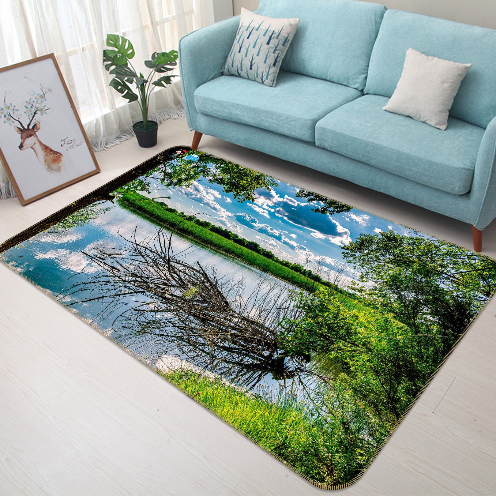 3D Cloud Lake Branches 5128 Beth Sheridan Rug Non Slip Rug Mat