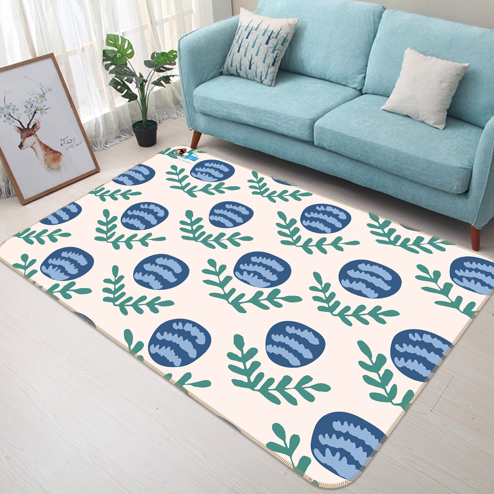 3D Blue Flowers 107111 Kashmira Jayaprakash Rug Non Slip Rug Mat