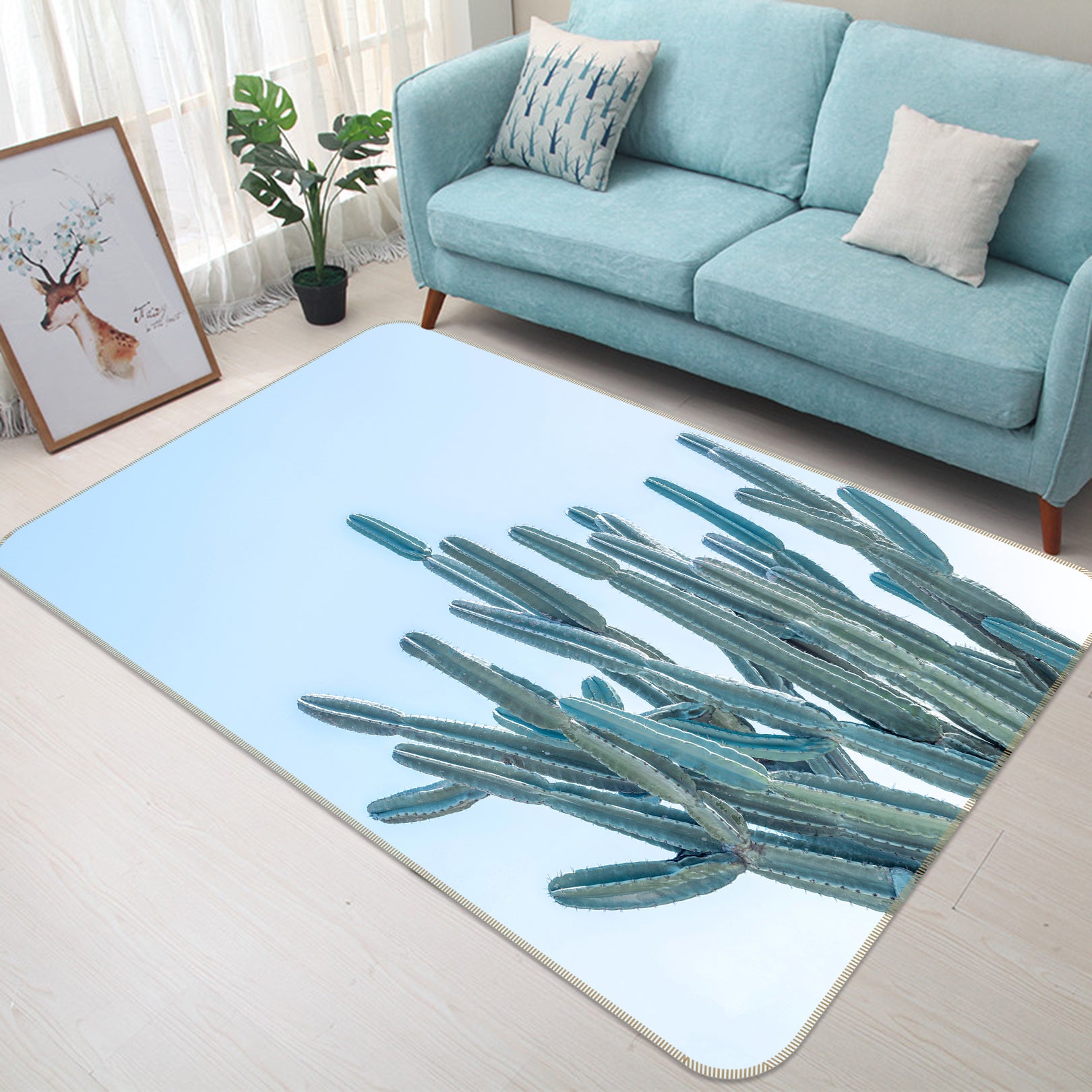 3D Green Cactus 190 Assaf Frank Rug Non Slip Rug Mat