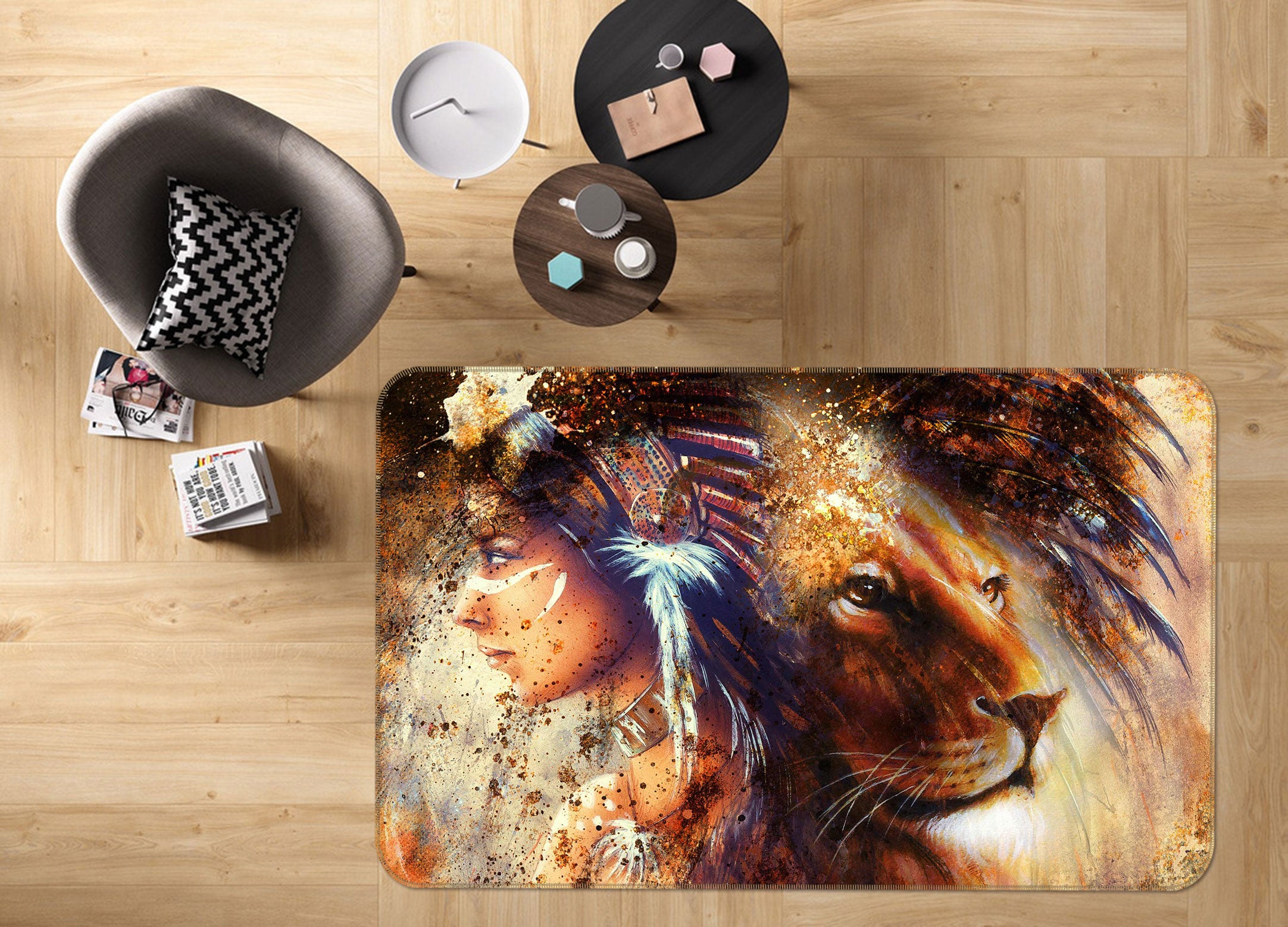 3D Lion Woman 1022 Non Slip Rug Mat
