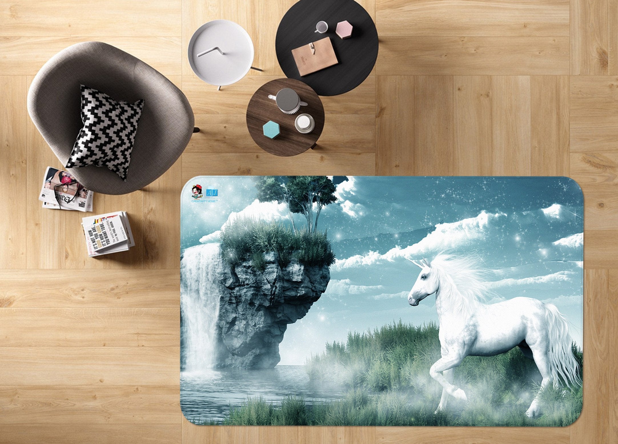 3D Waterfall Unicorn 41 Non Slip Rug Mat Mat AJ Creativity Home 