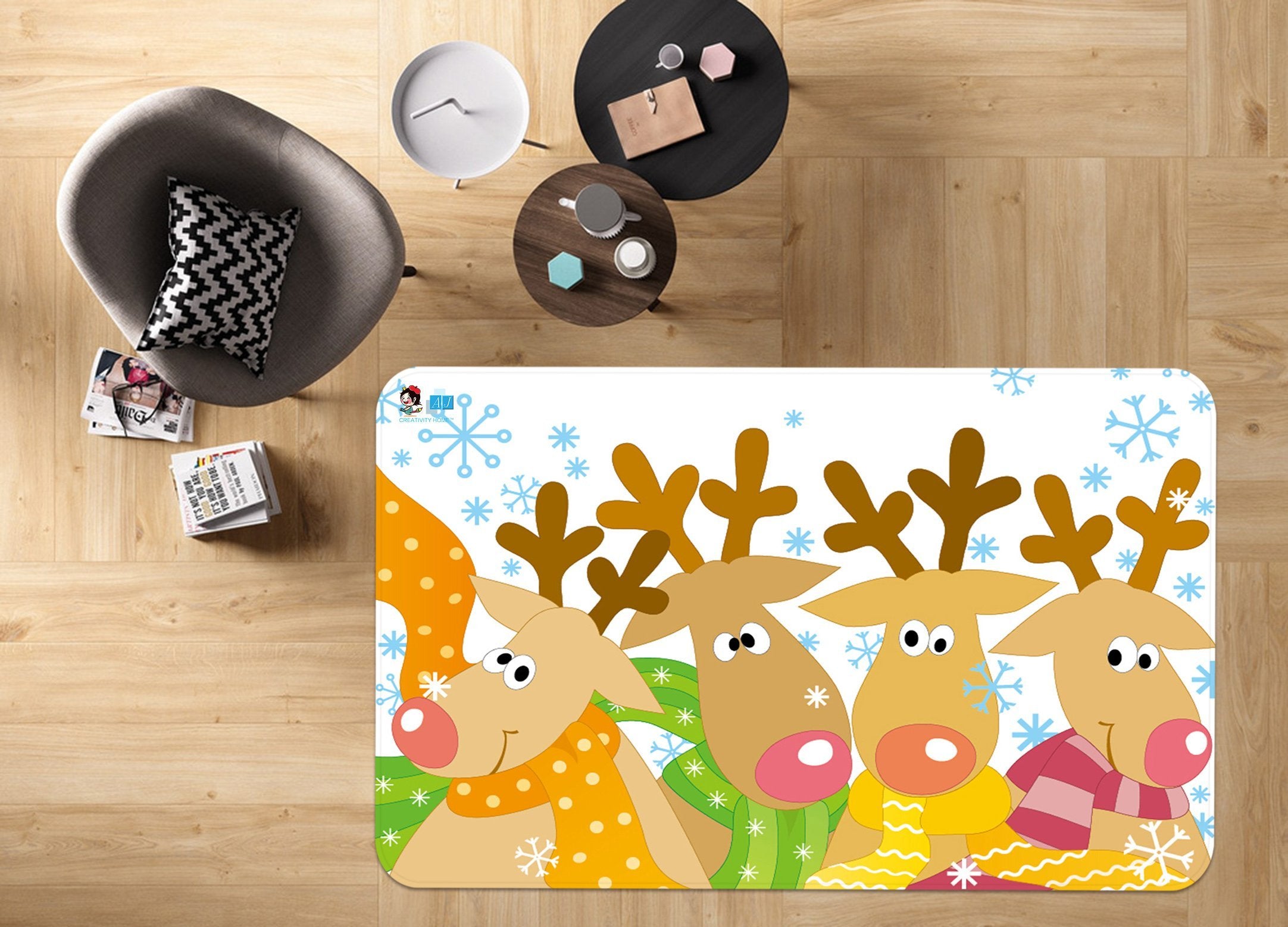 3D Cartoon Deer Herd 005 Non Slip Rug Mat Mat AJ Creativity Home 