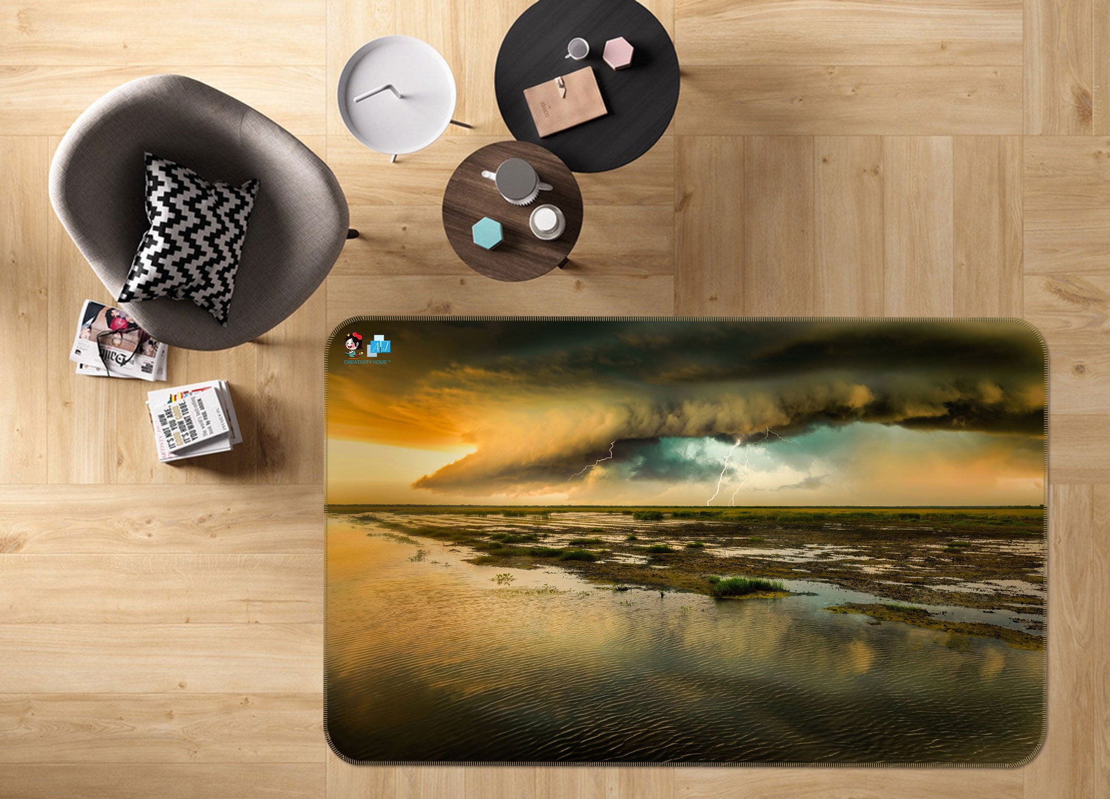 3D Cloud Lightning 5111 Beth Sheridan Rug Non Slip Rug Mat