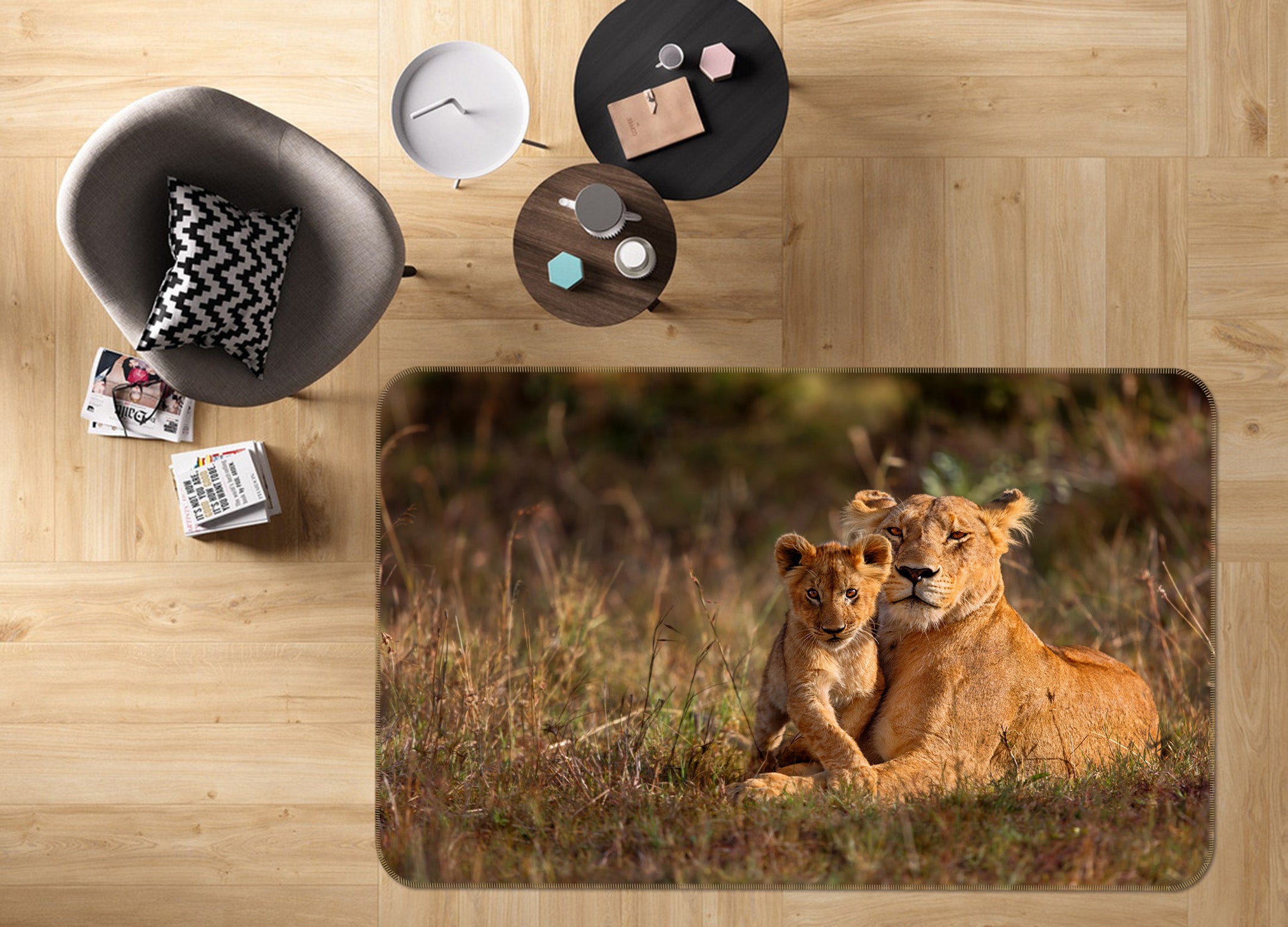 3D Lion Grassland 079 Animal Non Slip Rug Mat